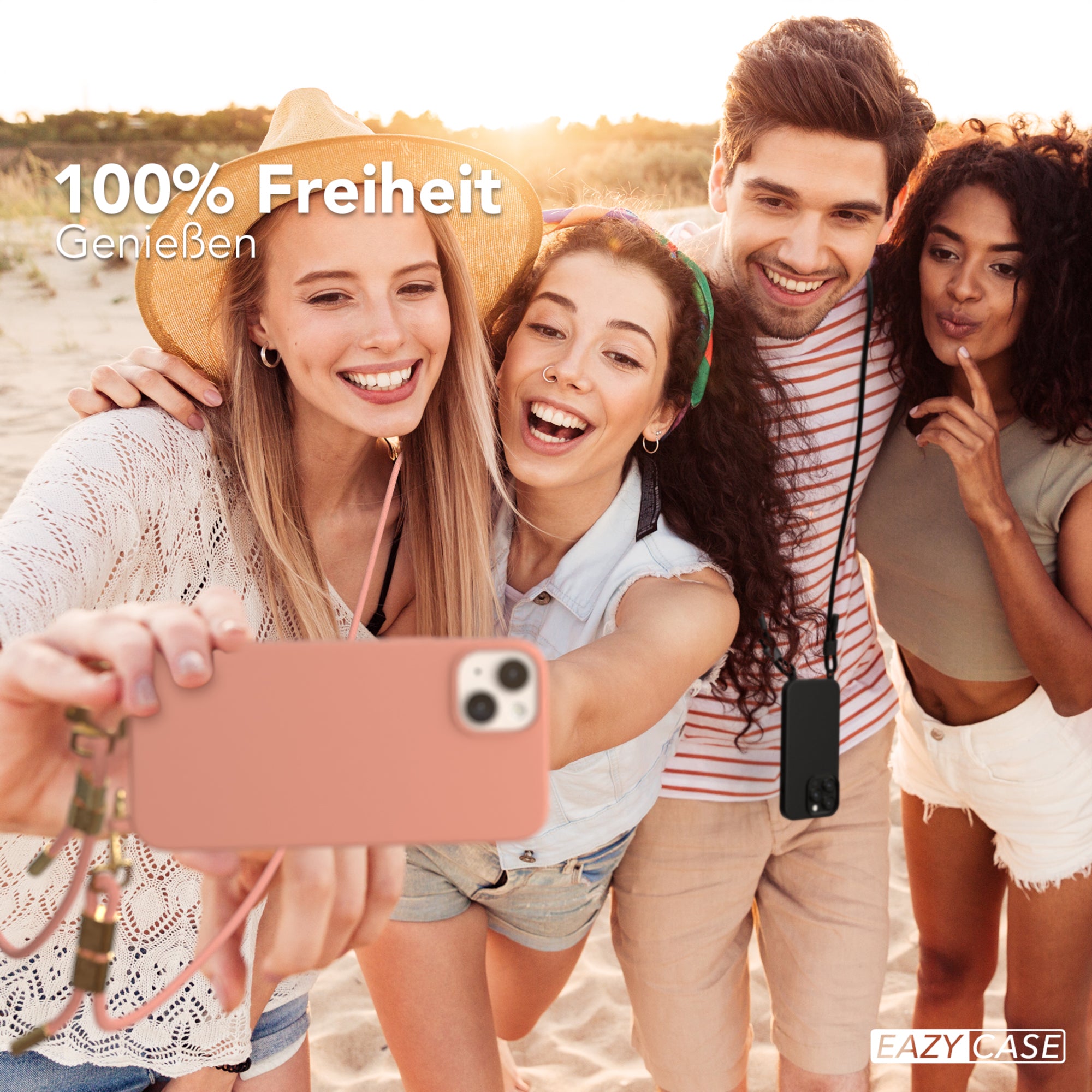 iPhone 14 Plus Silikonhülle + Kordel mit Karabinern