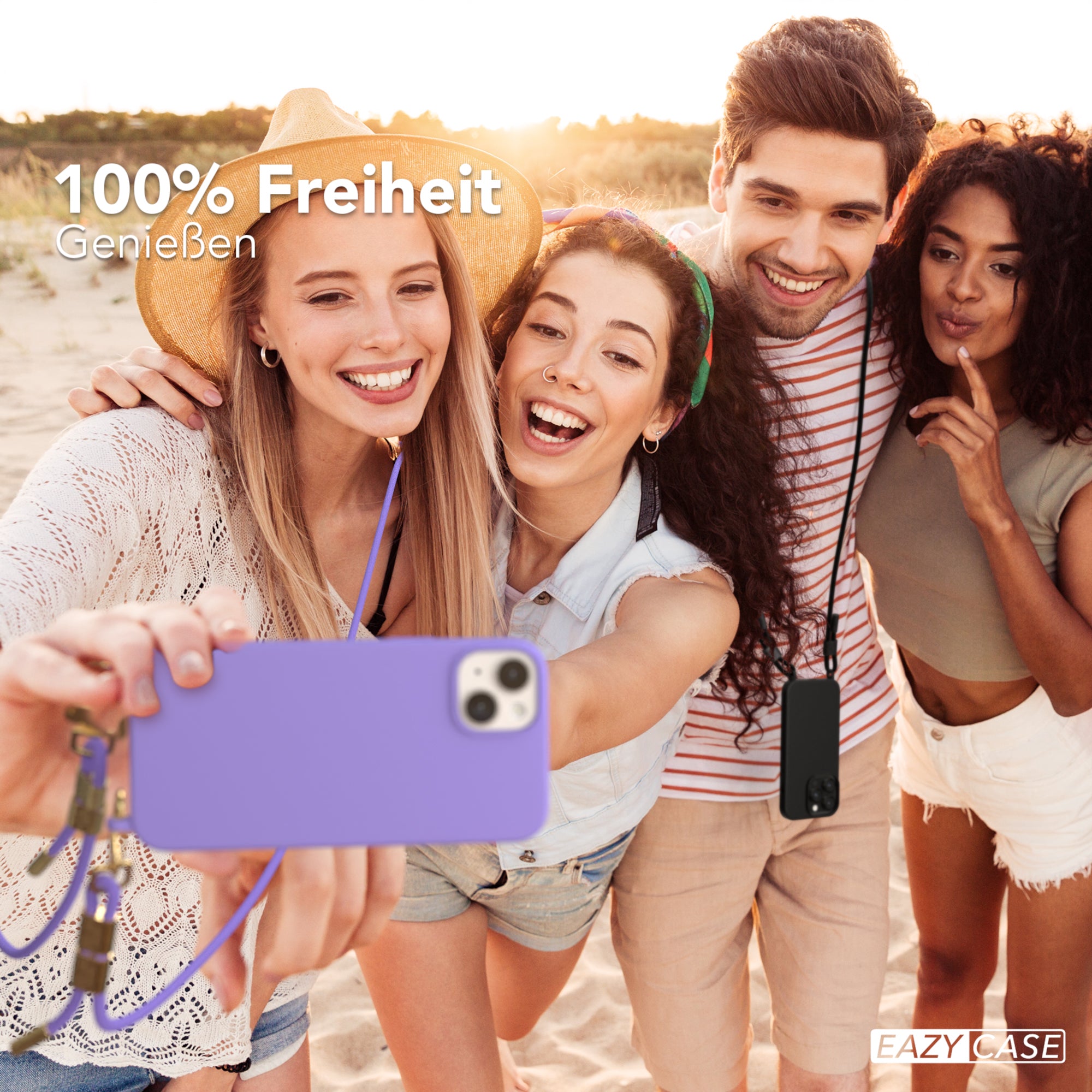 iPhone 14 Plus Silikonhülle + Kordel mit Karabinern