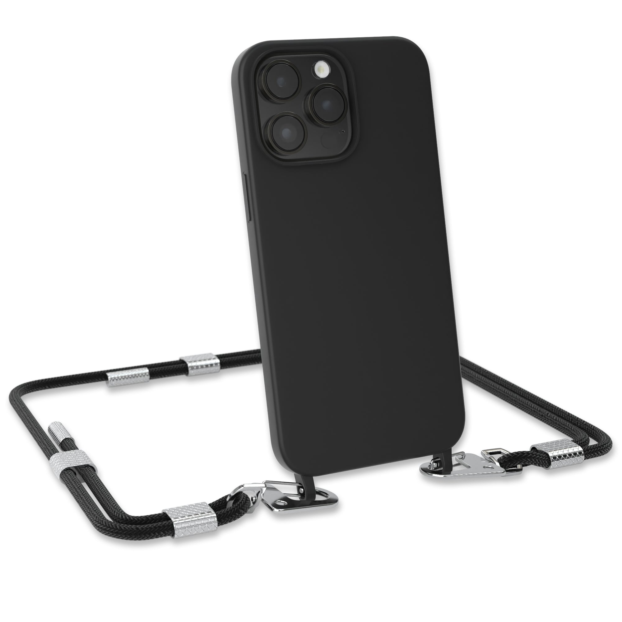 iPhone 14 Pro Max Silikonhülle + Kordel mit Karabinern