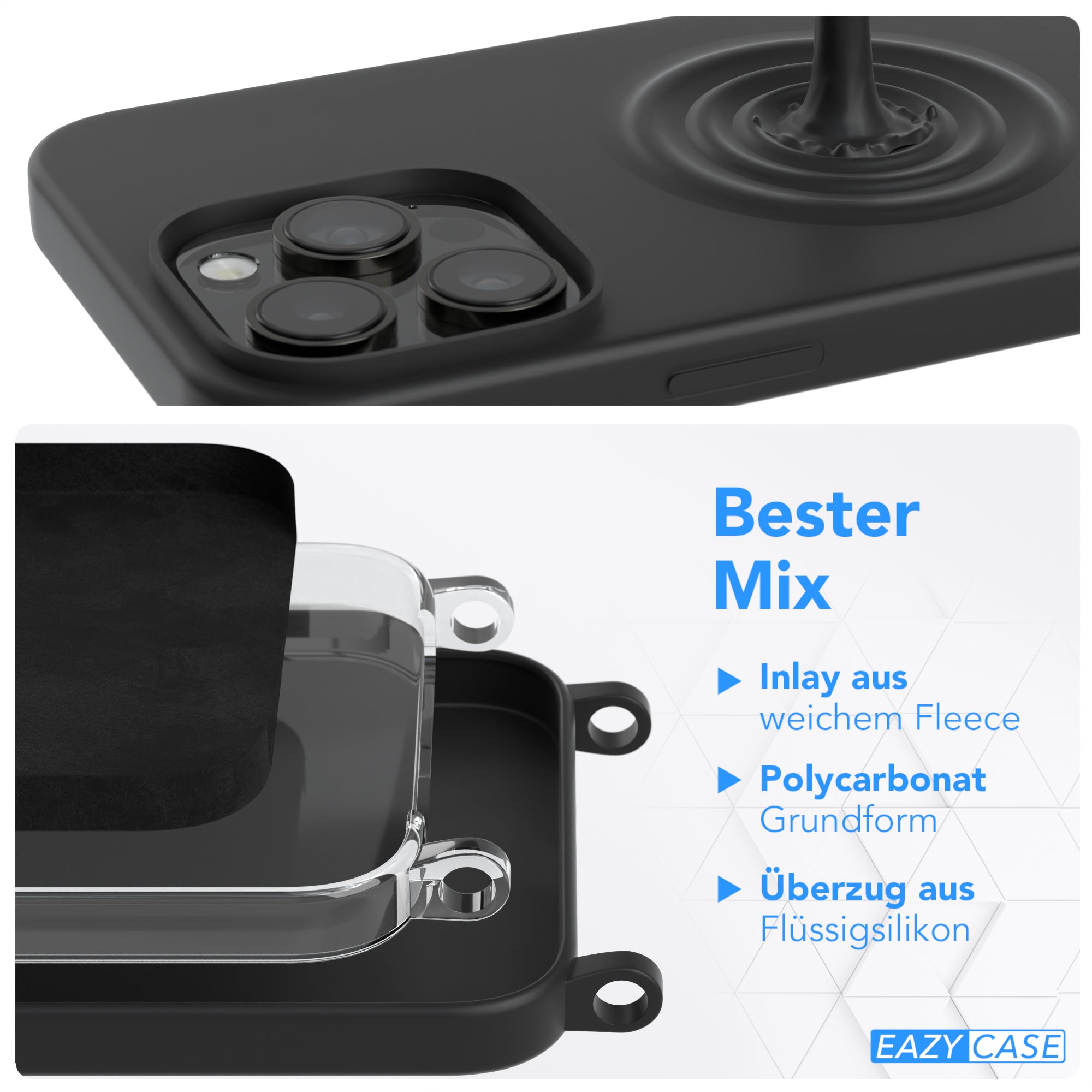 iPhone 14 Pro Max Silikonhülle + Kordel mit Karabinern