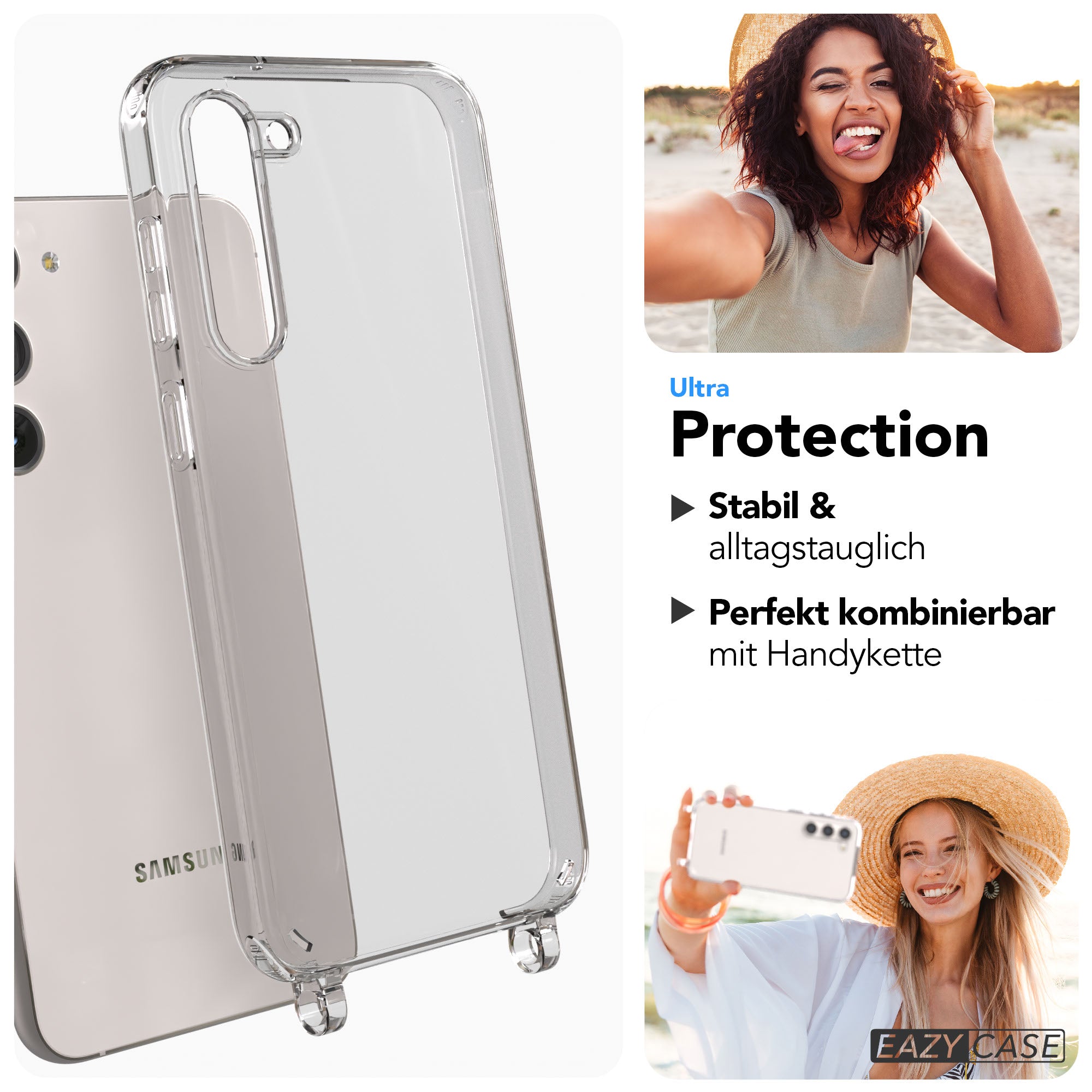 Samsung Galaxy S23 Plus transparente Handyhülle mit Befestigungsösen für Handyketten
