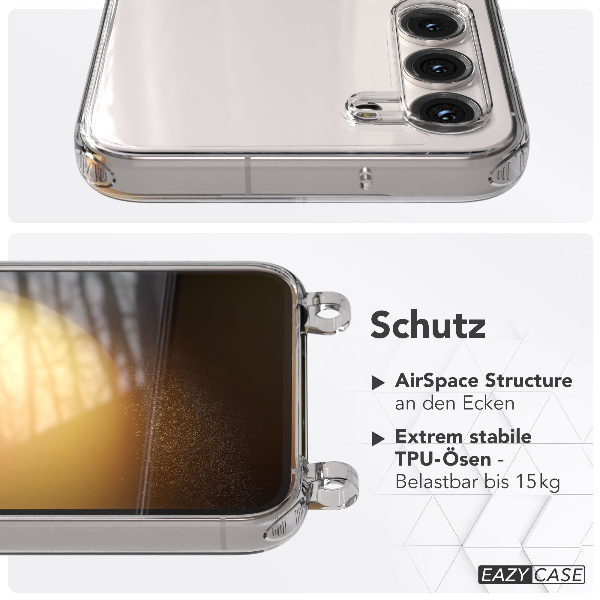Samsung Galaxy S23 Plus transparente Handyhülle mit Befestigungsösen für Handyketten