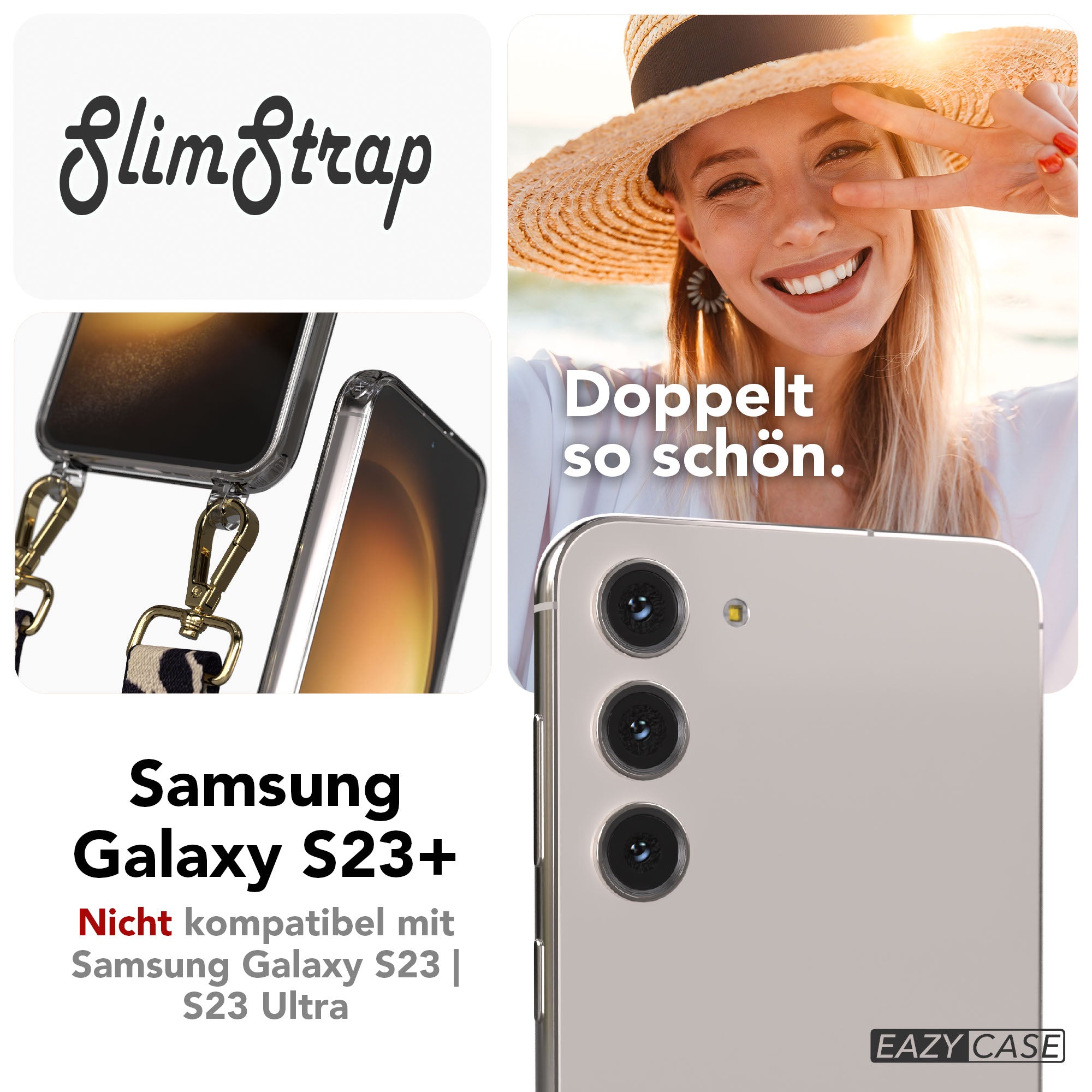 Samsung Galaxy S23 Plus transparente Handyhülle mit Befestigungsösen für Handyketten
