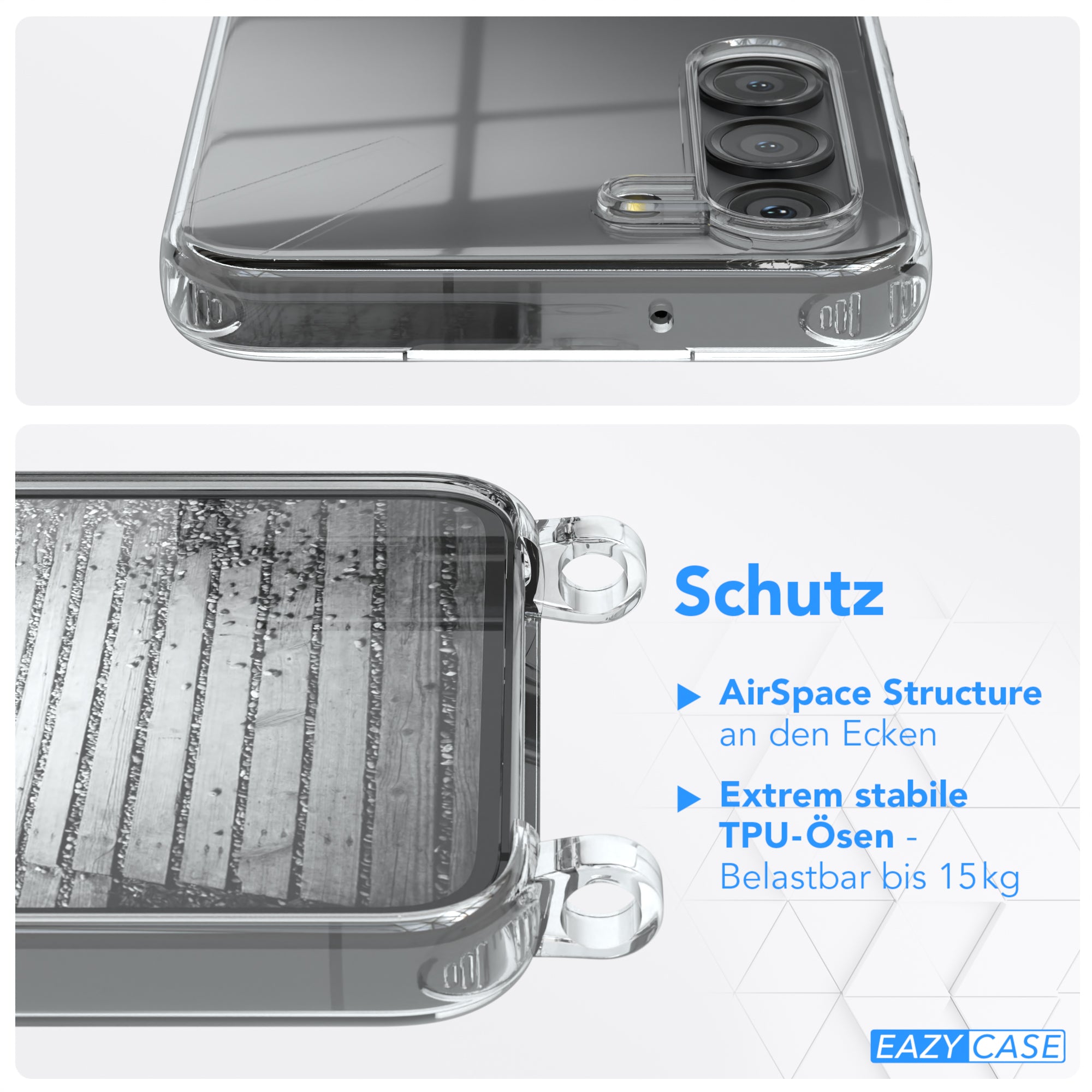 Galaxy S23 Hülle mit Metallkette + Schwarze Kordel