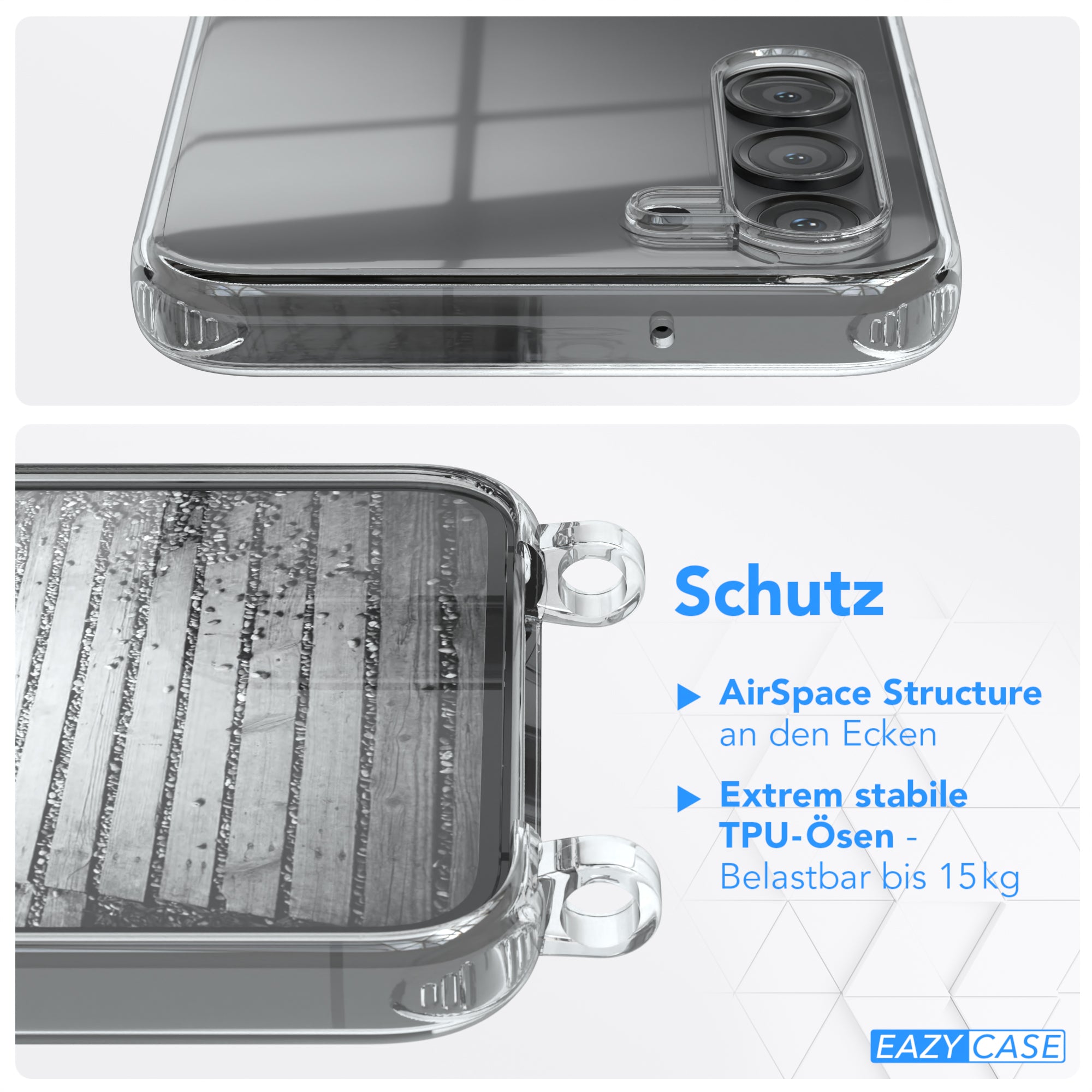 Galaxy S23 Plus Hülle mit Metallkette + Schwarze Kordel