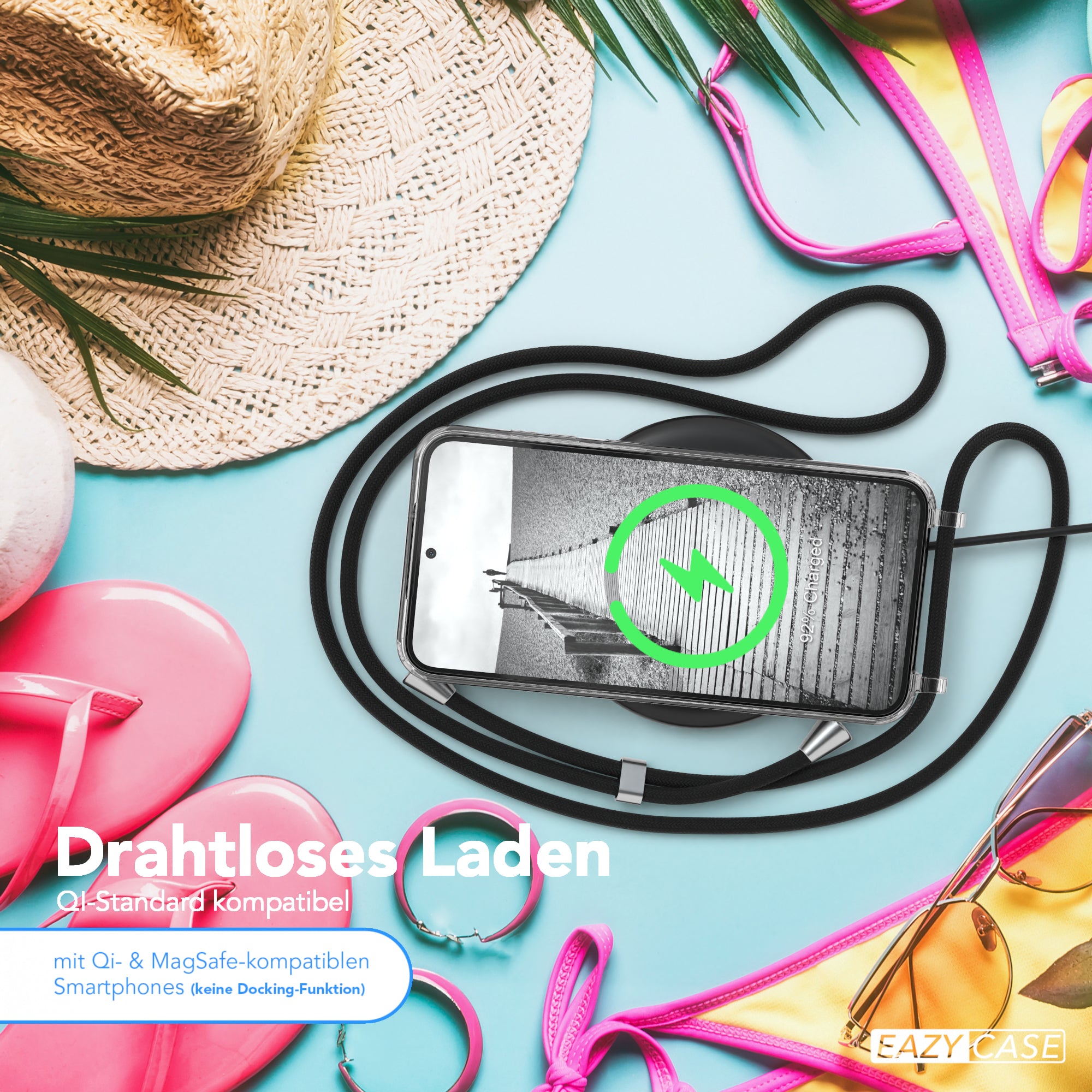 Galaxy S23 Plus Hülle mit Metallkette + Schwarze Kordel