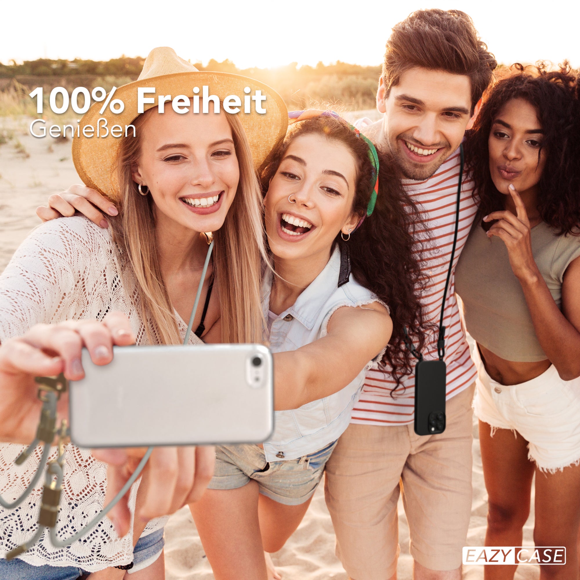 iPhone SE 2022 / 2020 / 8 / 7 Hülle + Kordel mit Karabinern