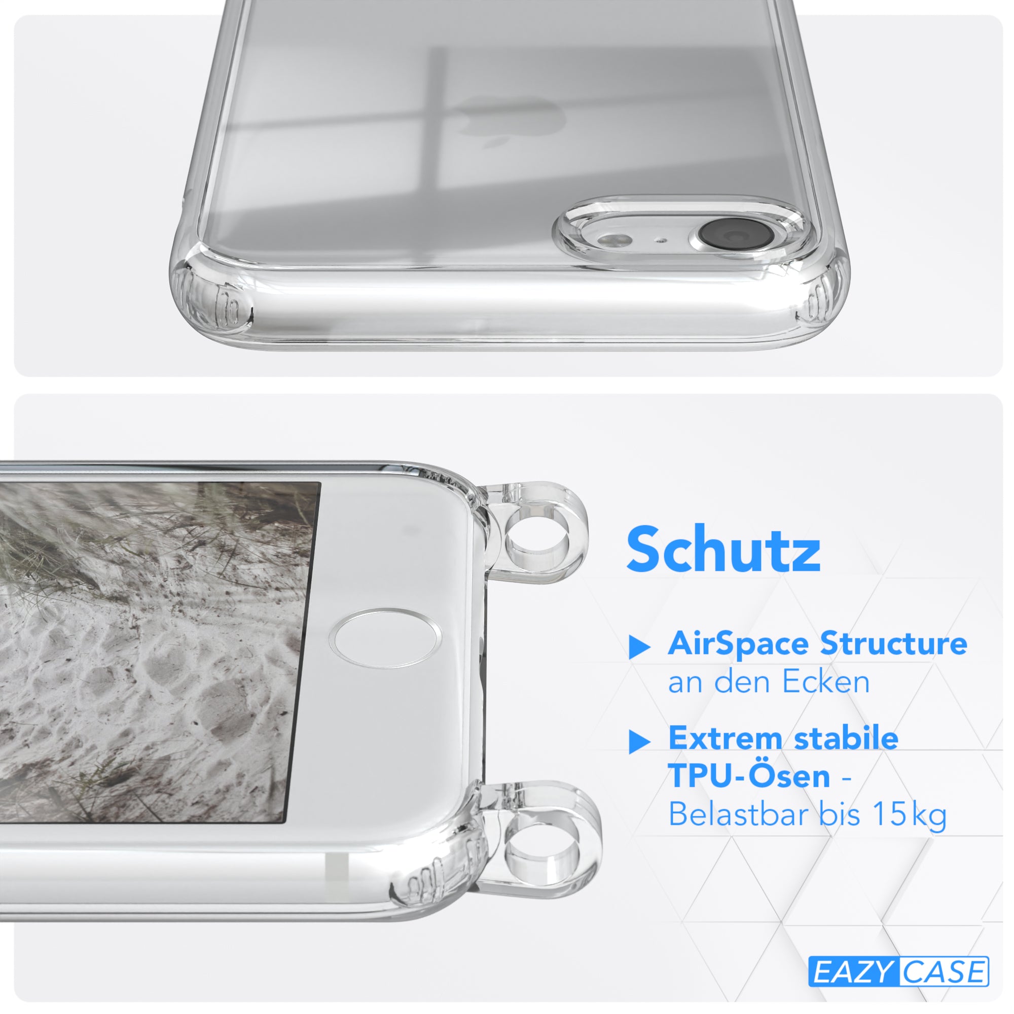 iPhone SE 2022 / 2020 / 8 / 7 Hülle + Kordel mit Karabinern