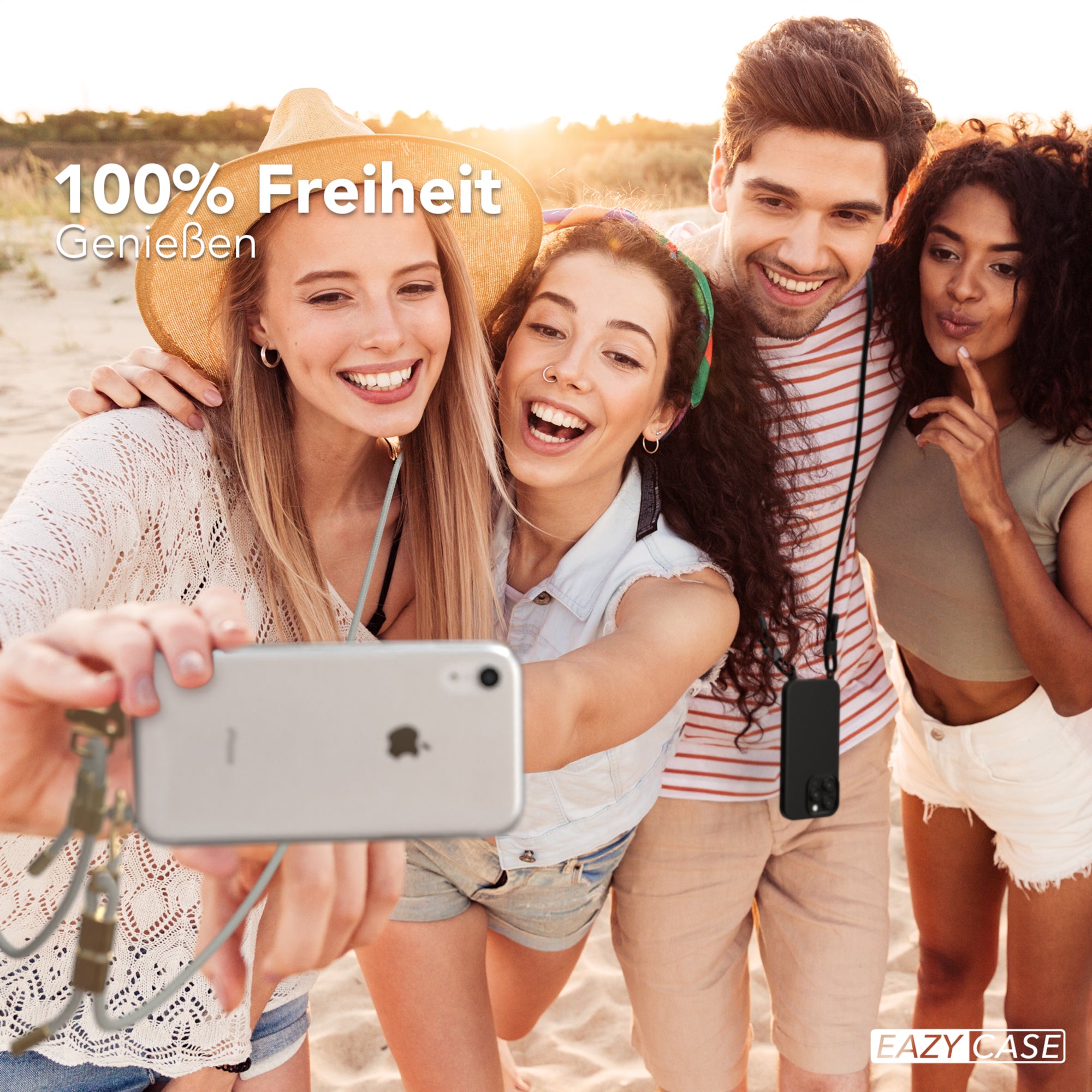 iPhone XR Hülle + Kordel mit Karabinern