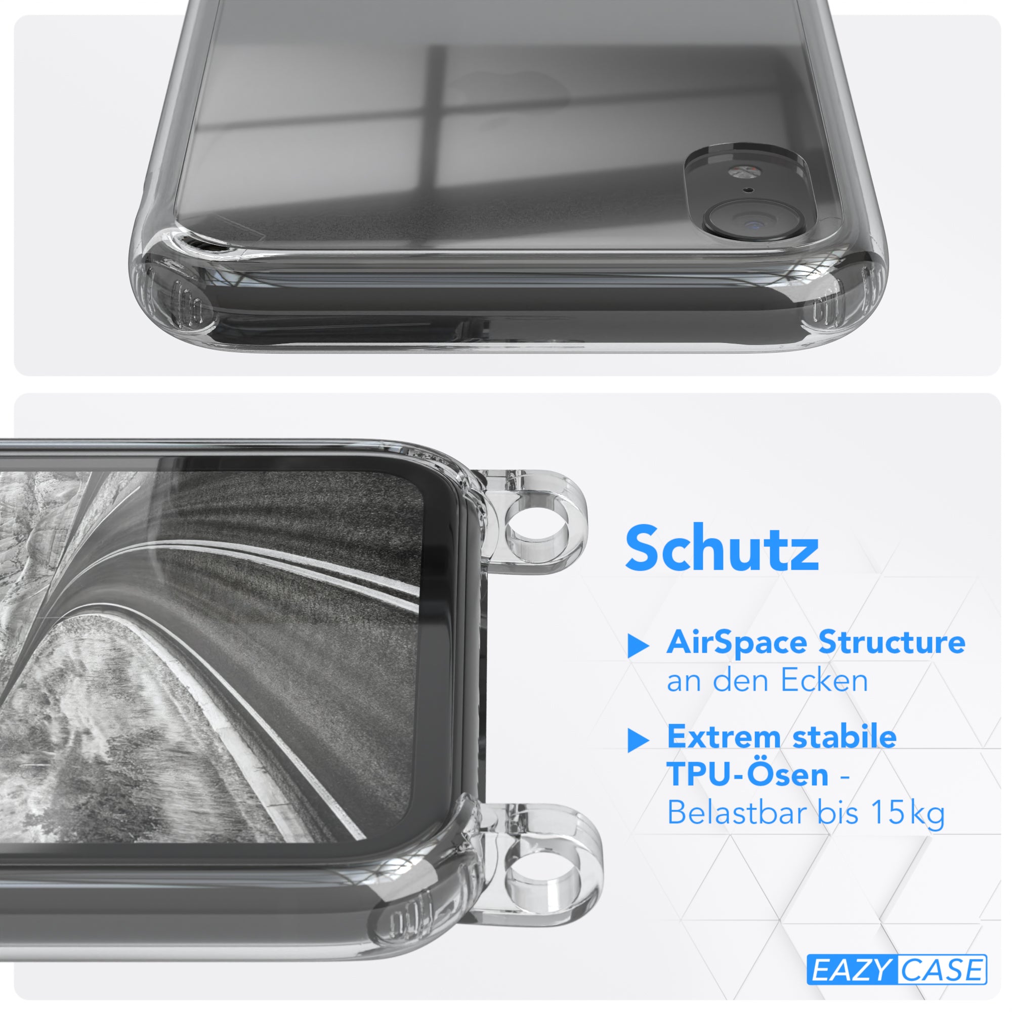 iPhone XR Hülle + Kordel mit Karabinern