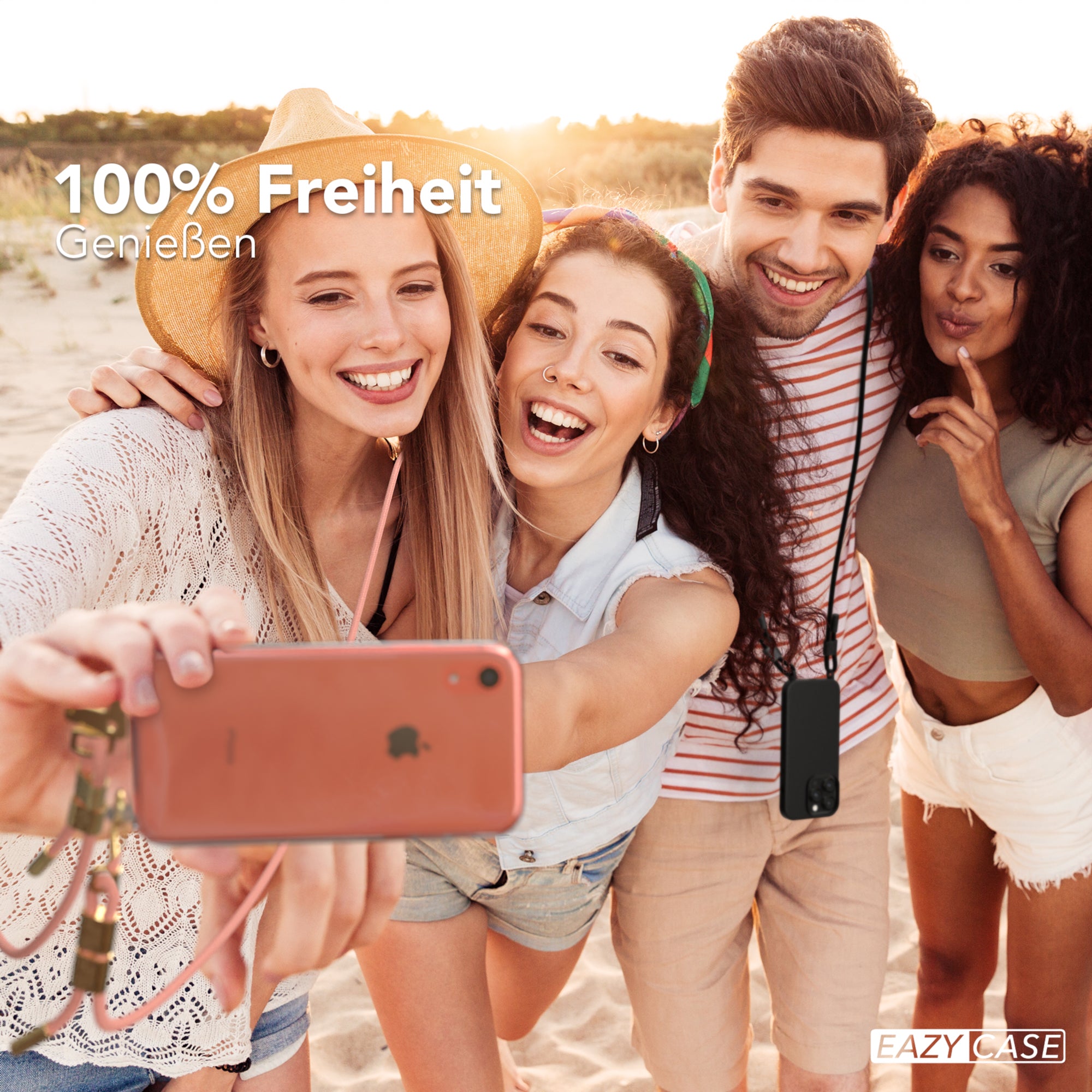 iPhone XR Hülle + Kordel mit Karabinern