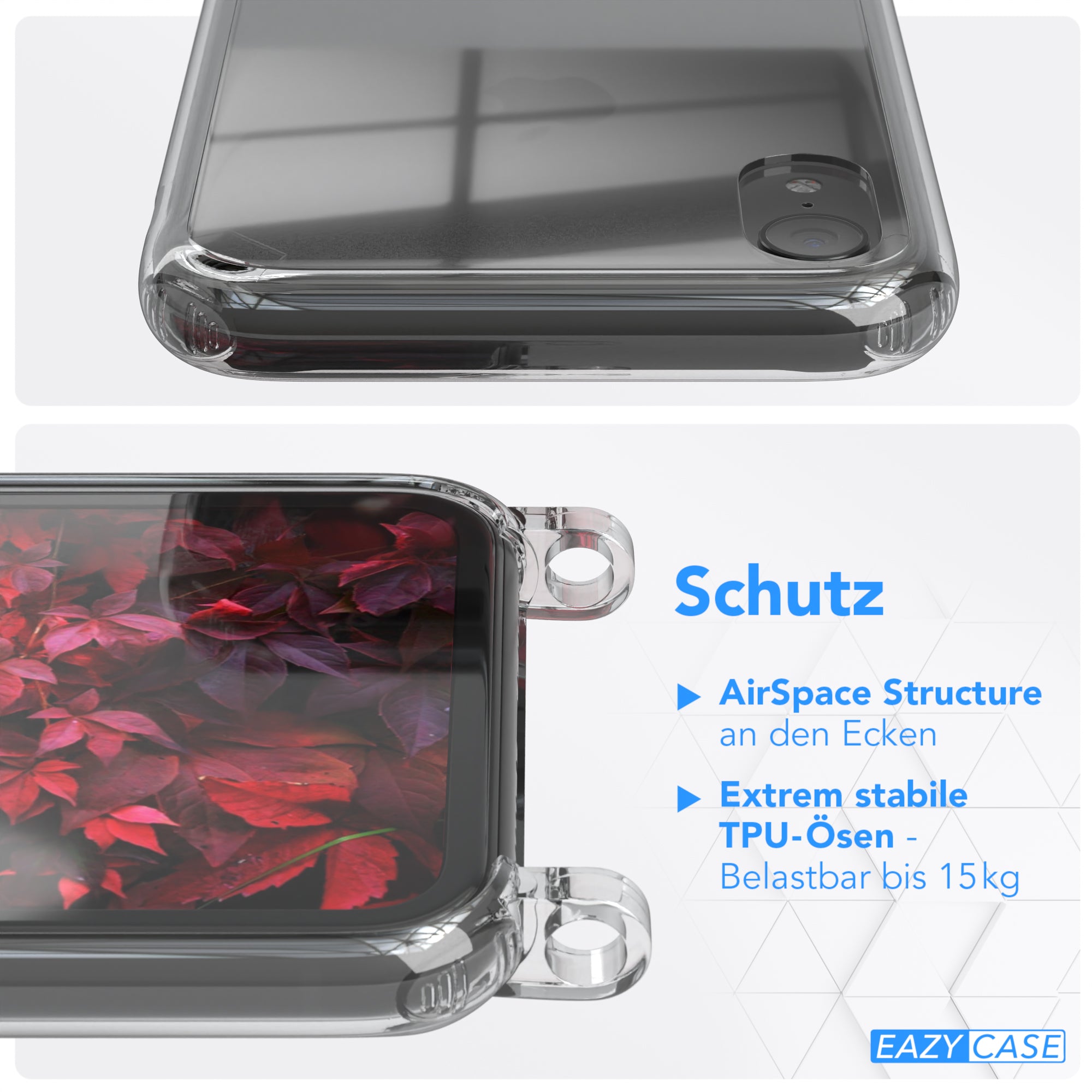 iPhone XR Hülle + Kordel mit Karabinern