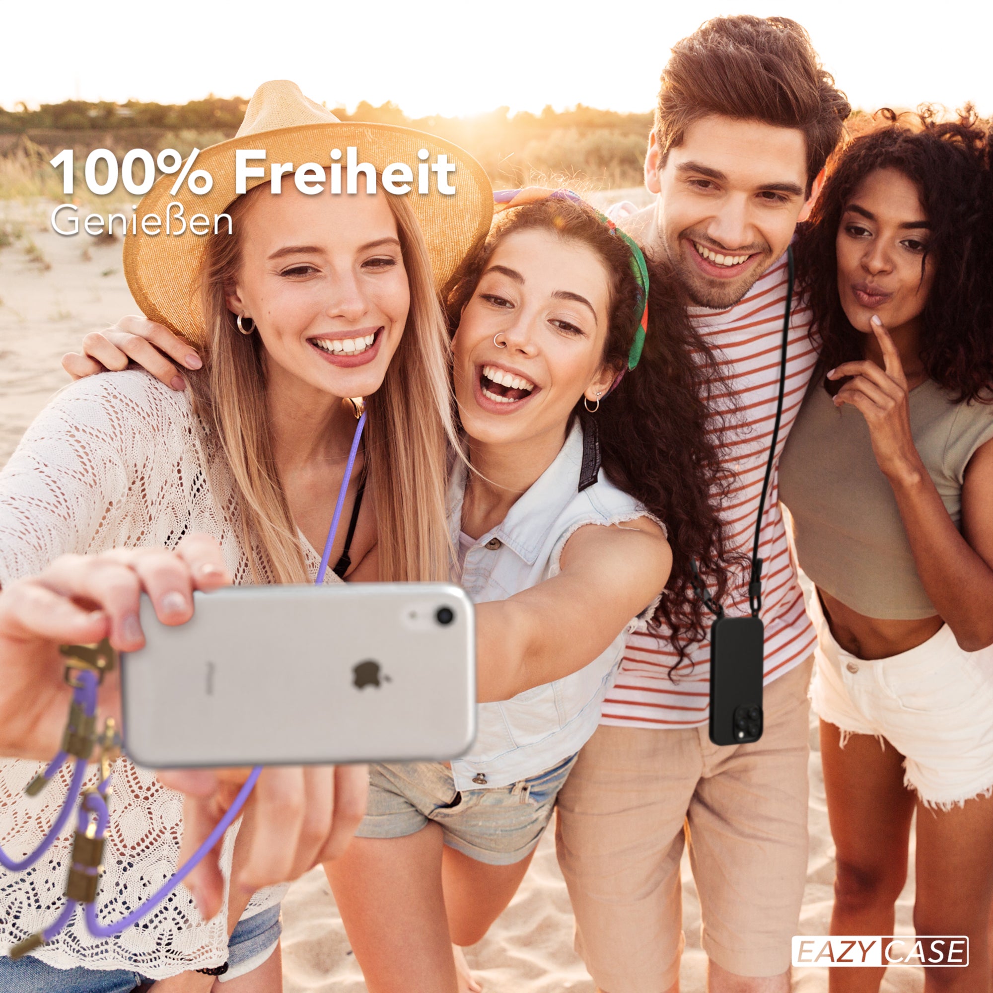 iPhone XR Hülle + Kordel mit Karabinern