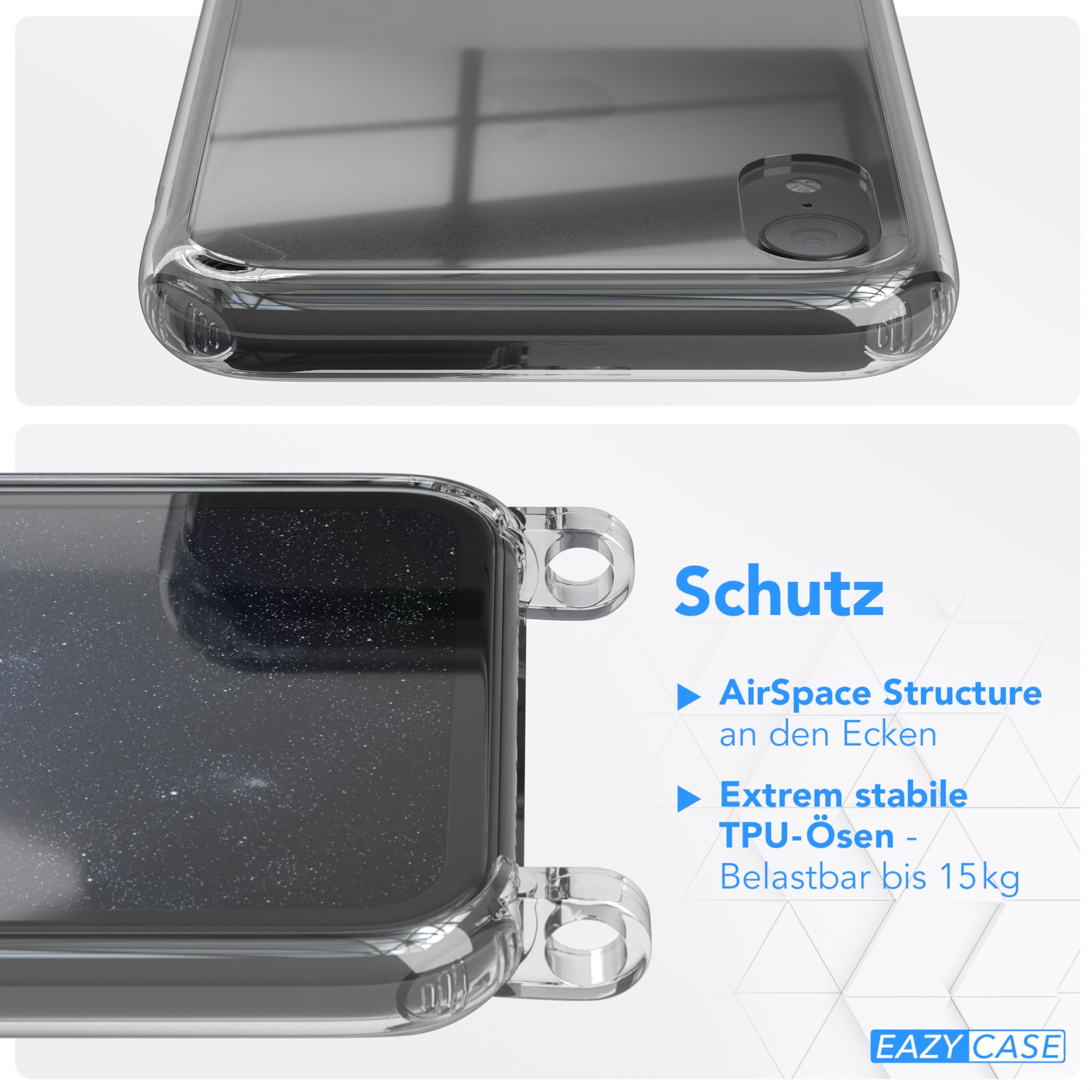 iPhone XR Hülle + Kordel mit Karabinern