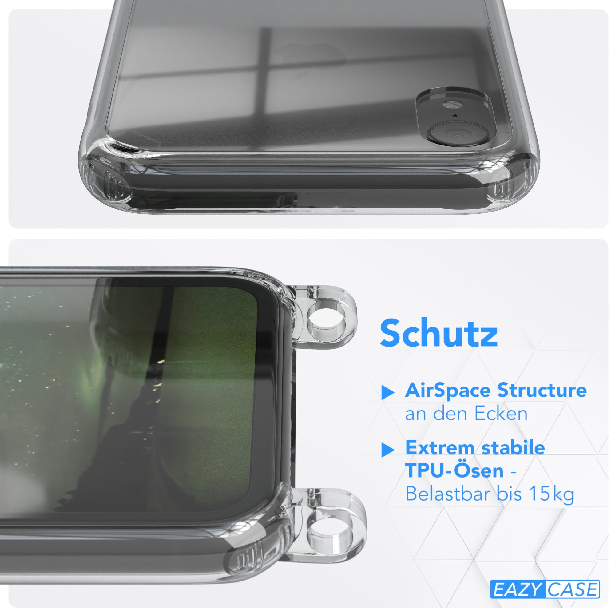 iPhone XR Hülle + Kordel mit Karabinern