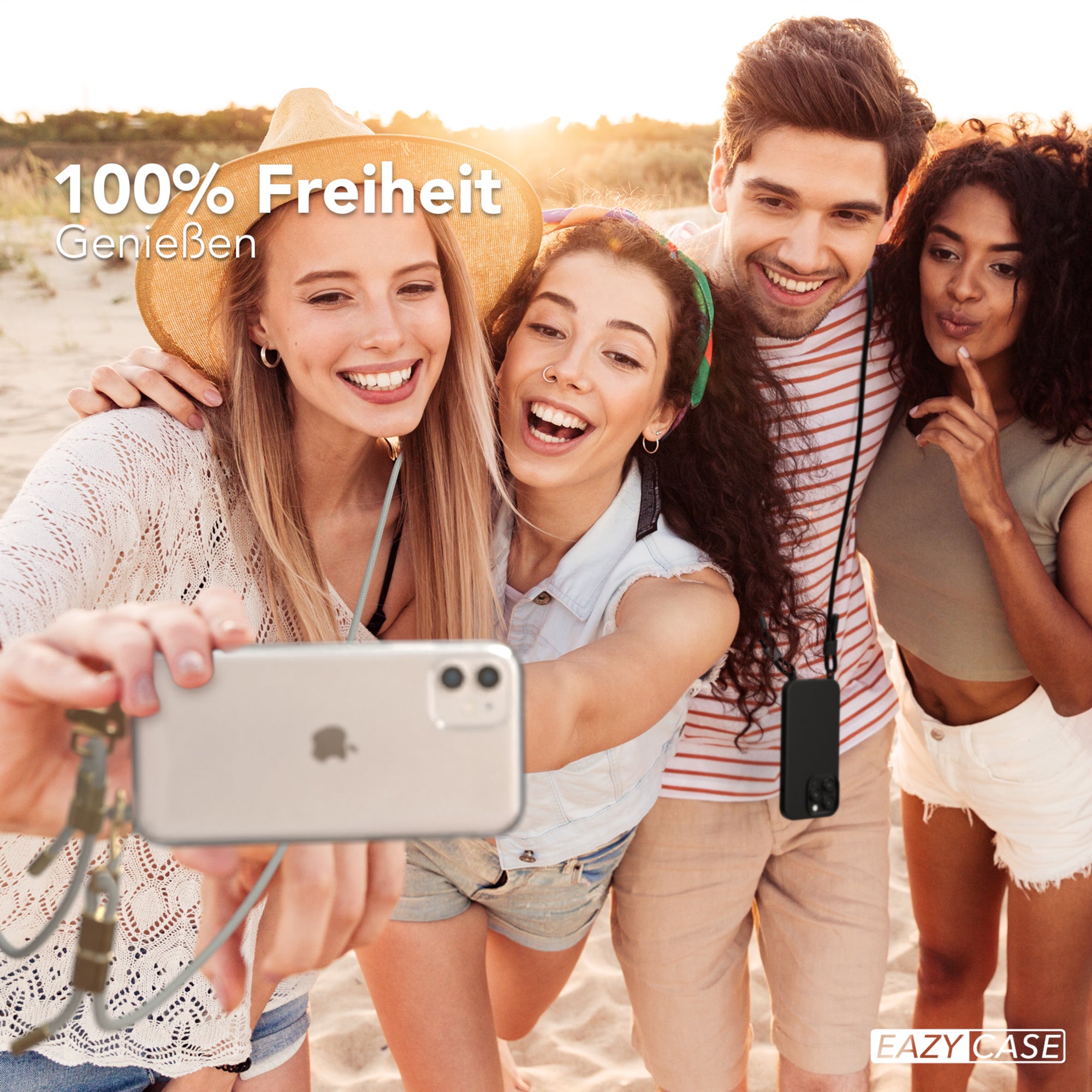 iPhone 11 Hülle + Kordel mit Karabinern