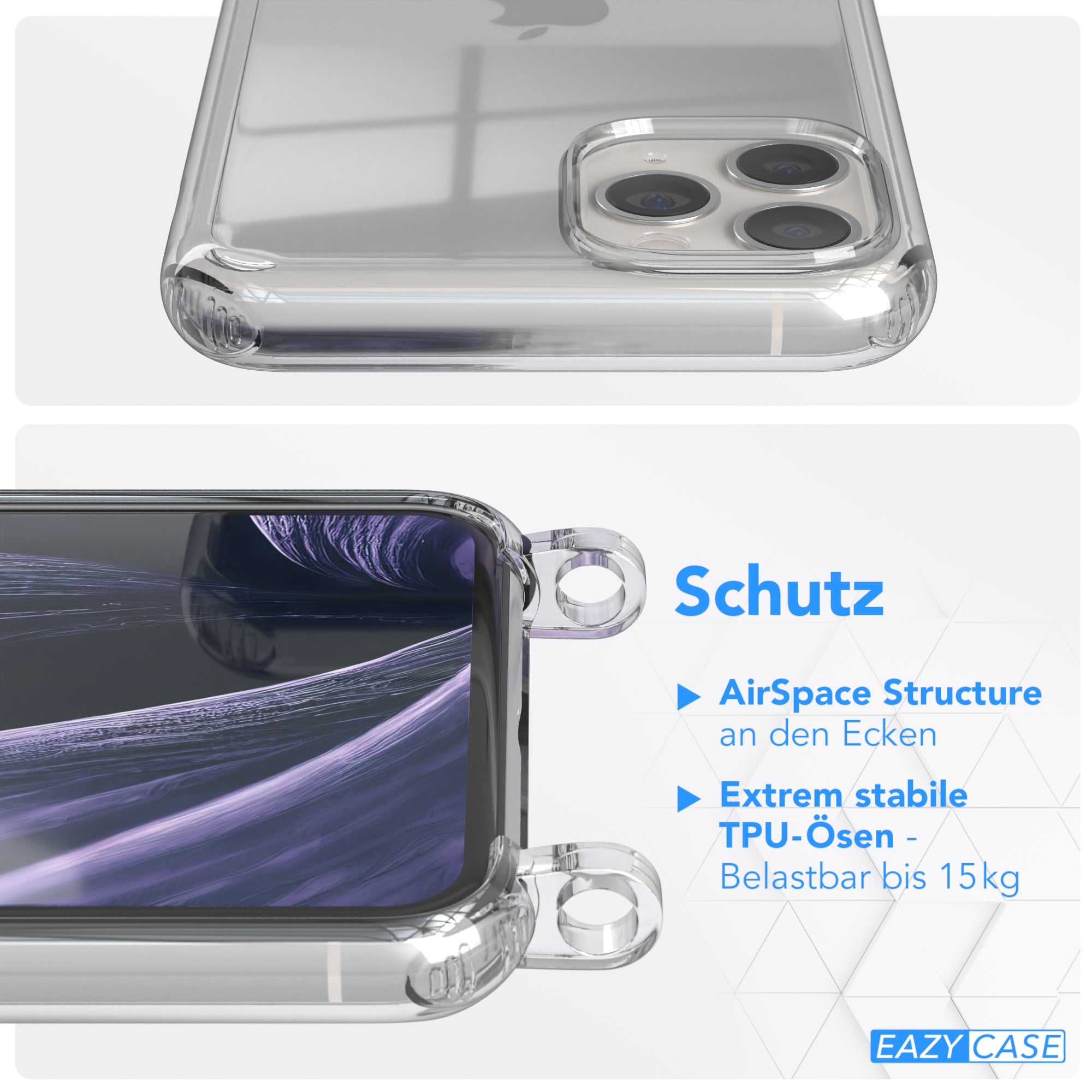 iPhone 11 Pro Hülle + Kordel mit Karabinern