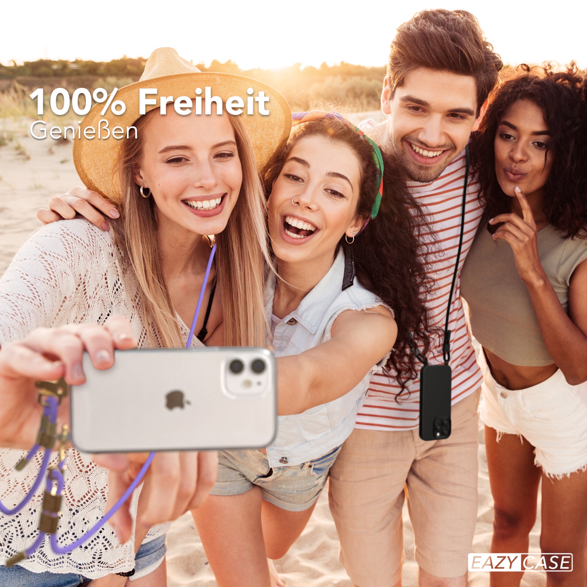 iPhone 12 Mini Hülle + Kordel mit Karabinern