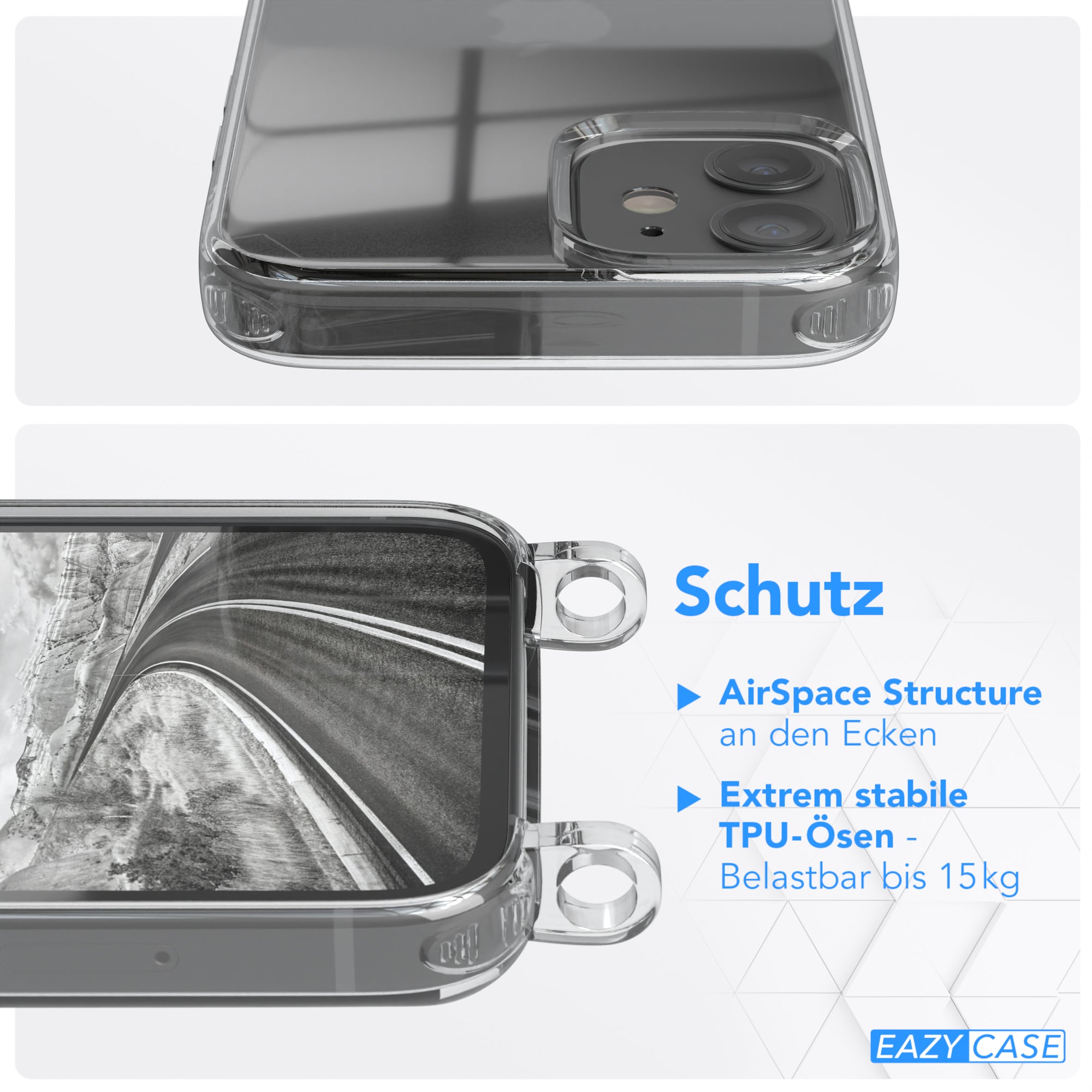 iPhone 12 Mini Hülle + Kordel mit Karabinern