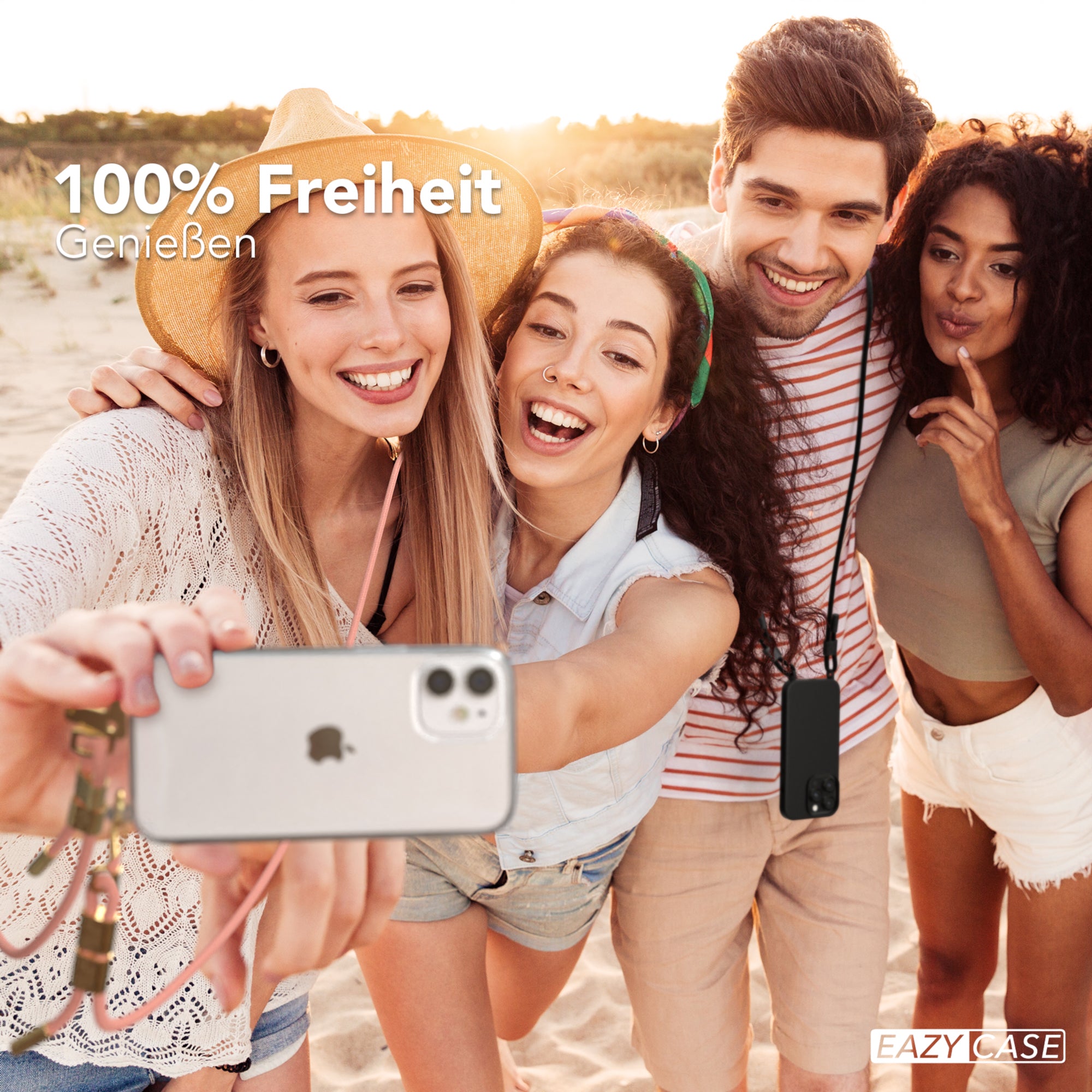 iPhone 12 Mini Hülle + Kordel mit Karabinern