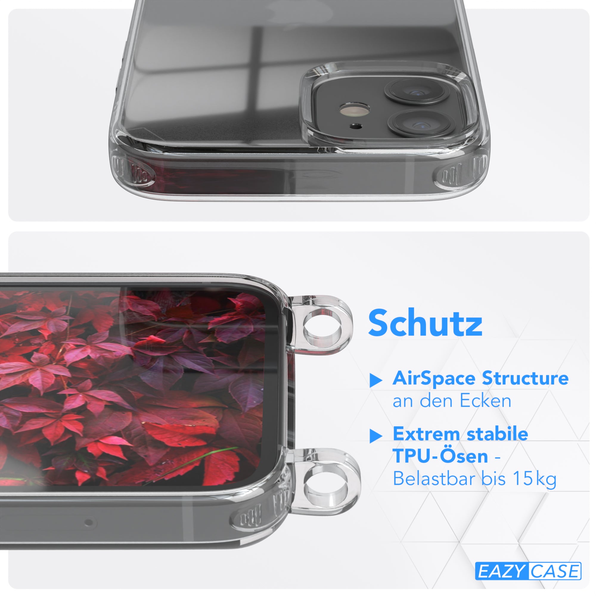 iPhone 12 Mini Hülle + Kordel mit Karabinern
