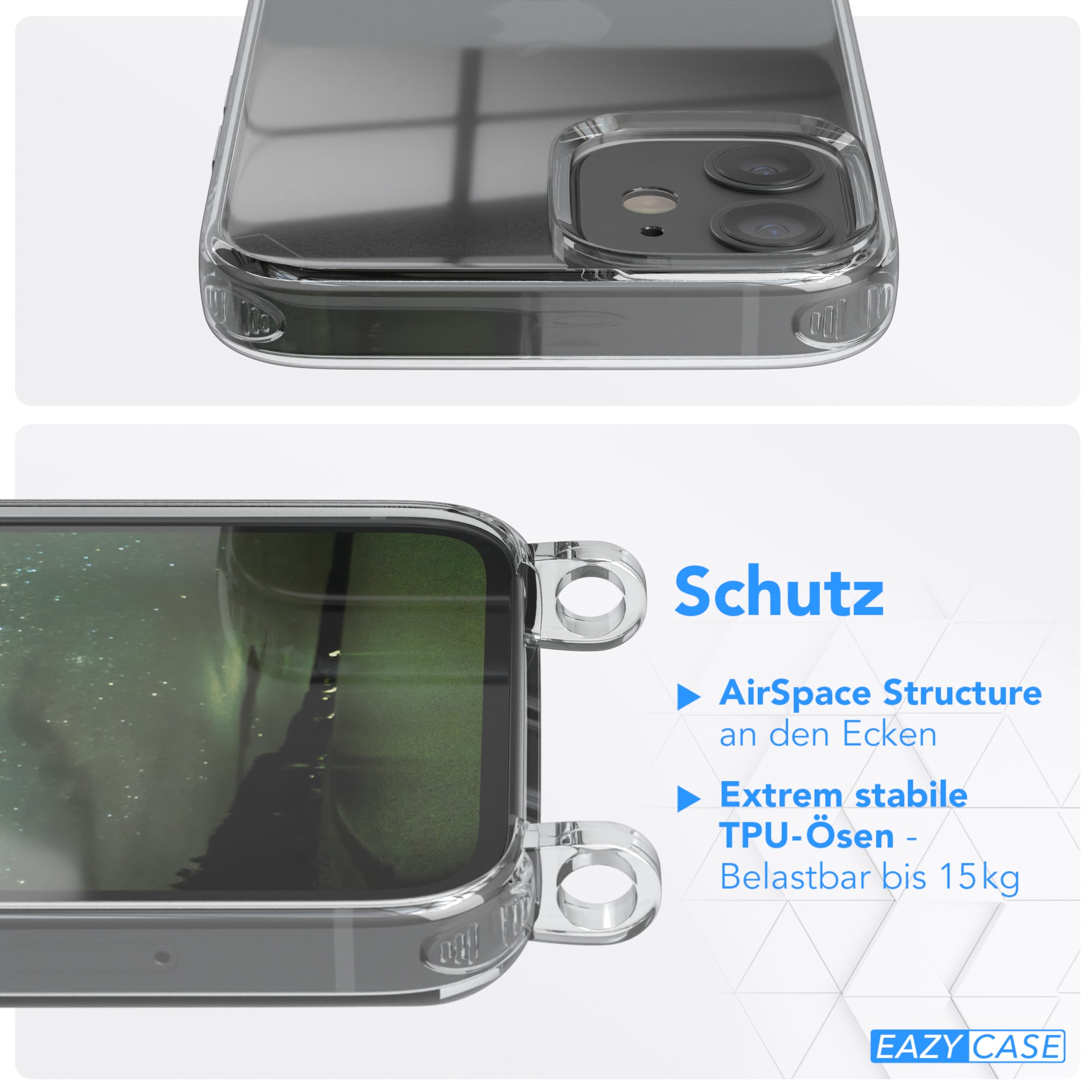 iPhone 12 Mini Hülle + Kordel mit Karabinern
