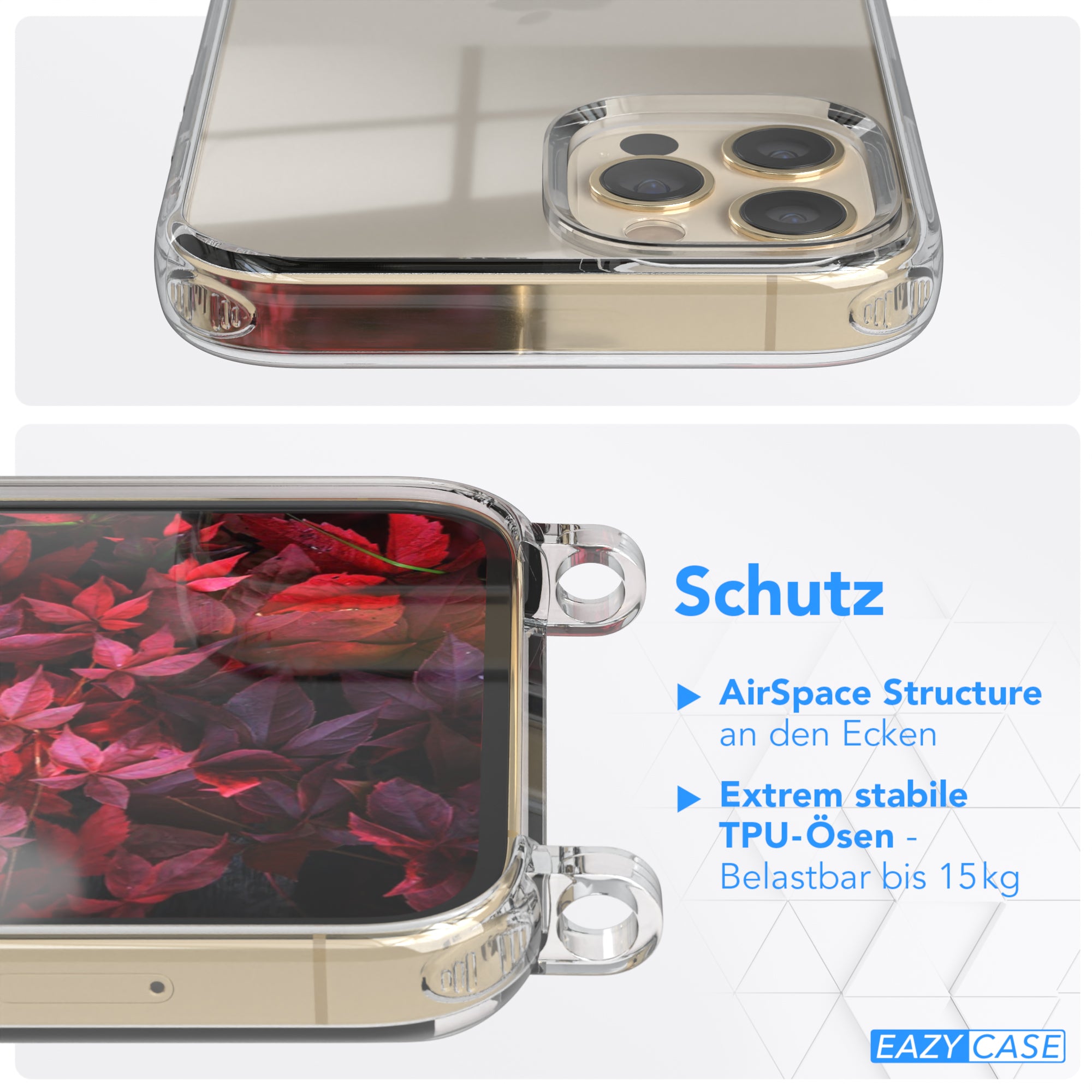 iPhone 12 / 12 Pro Hülle + Kordel mit Karabinern