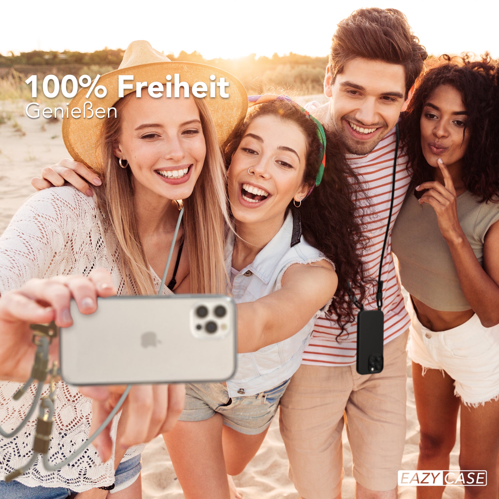 iPhone 12 / 12 Pro Hülle + Kordel mit Karabinern