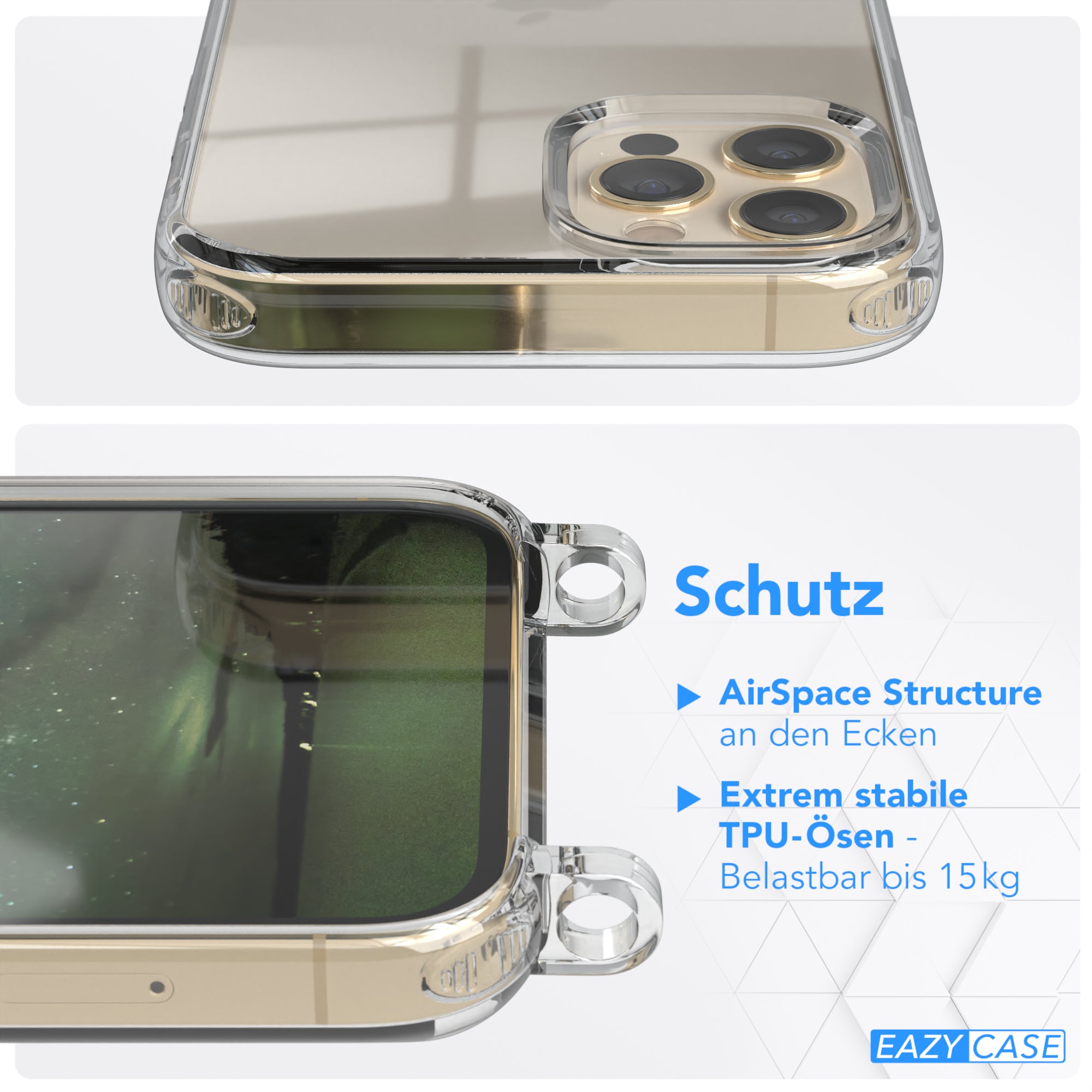 iPhone 12 / 12 Pro Hülle + Kordel mit Karabinern