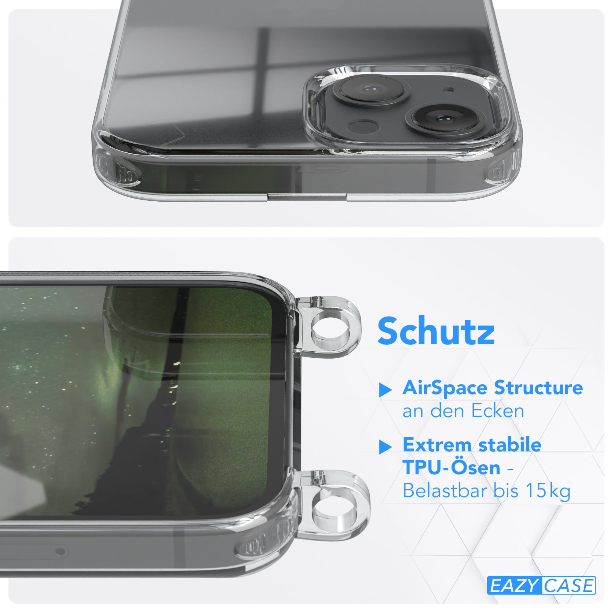 iPhone 13 Hülle + Kordel mit Karabinern
