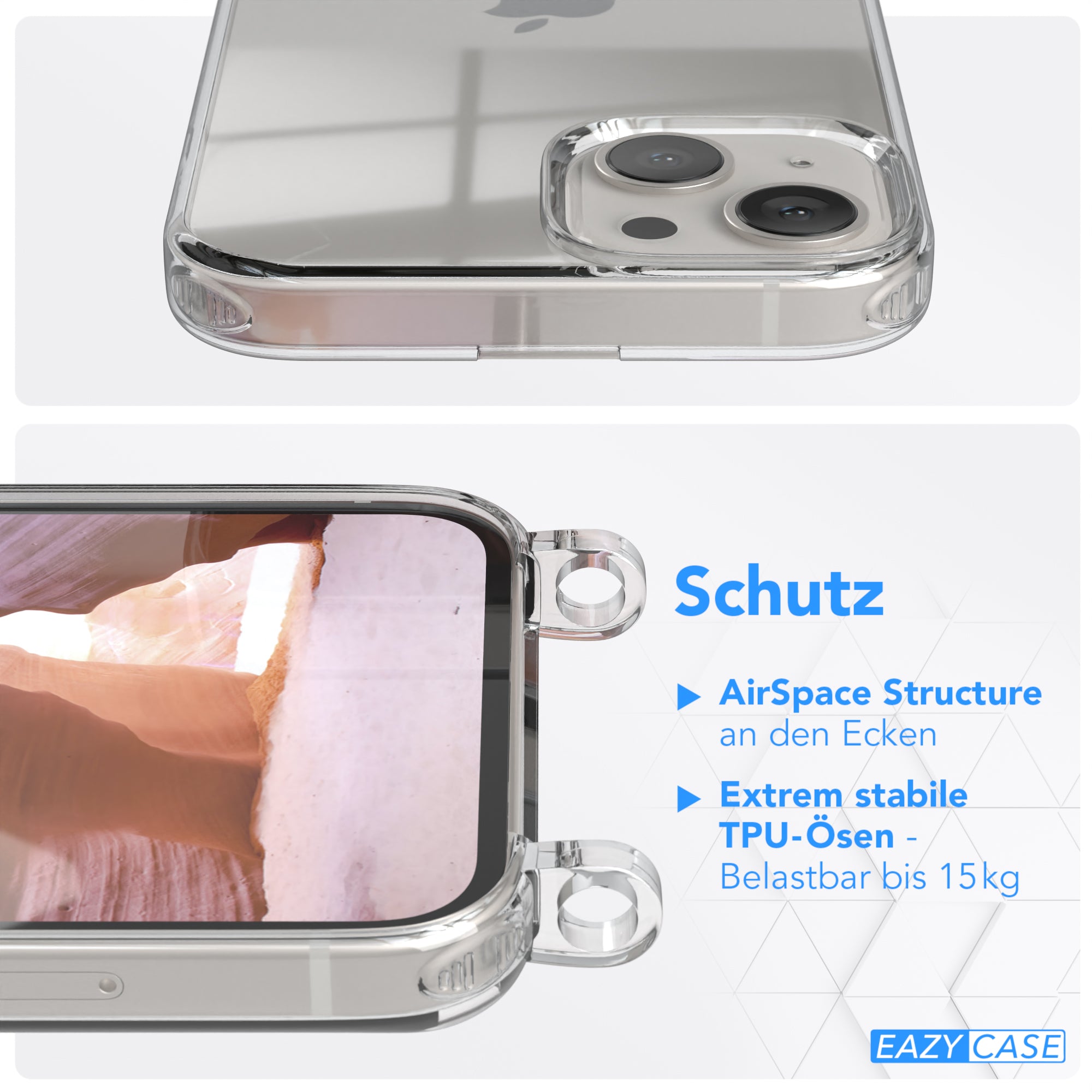 iPhone 13 Hülle + Kordel mit Karabinern