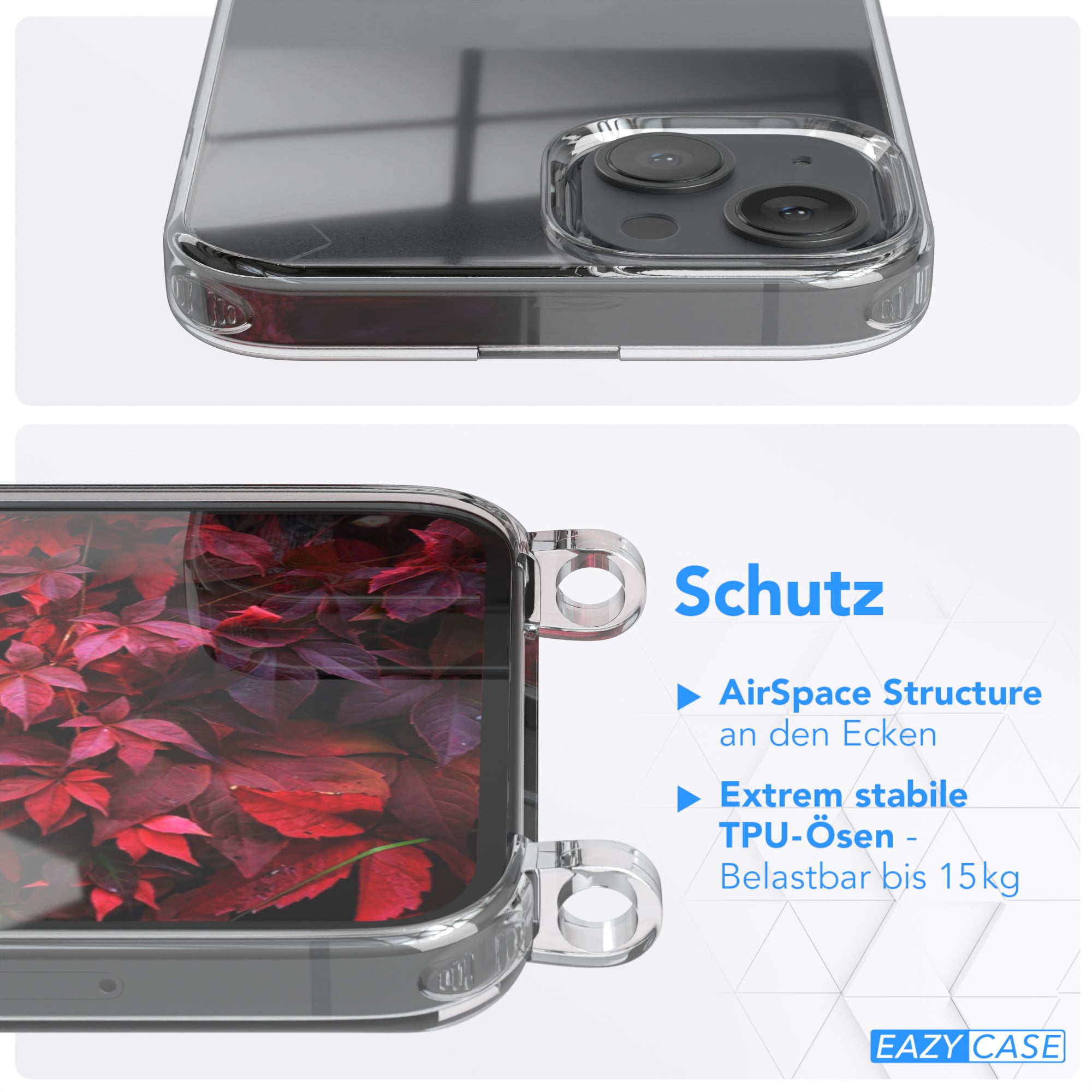 iPhone 13 Hülle + Kordel mit Karabinern
