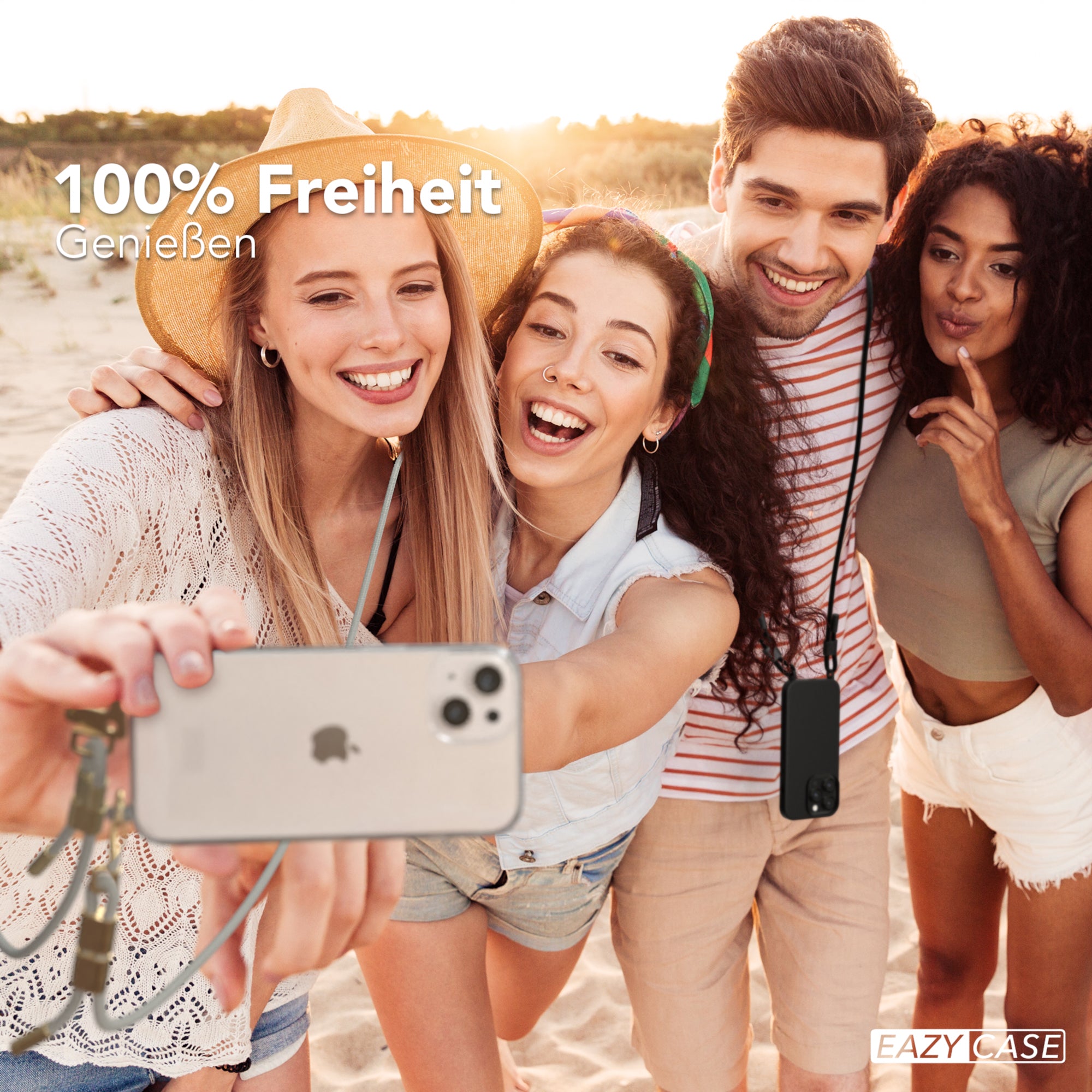 iPhone 13 Hülle + Kordel mit Karabinern