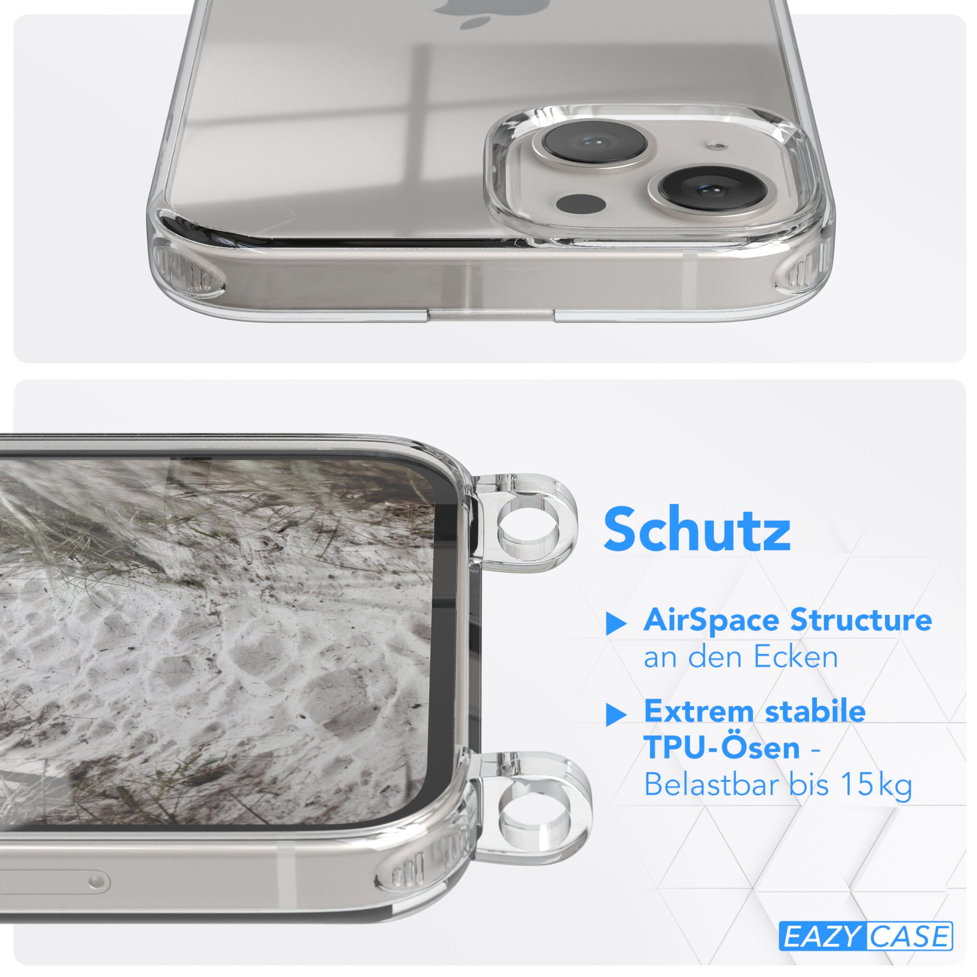 iPhone 13 Hülle + Kordel mit Karabinern