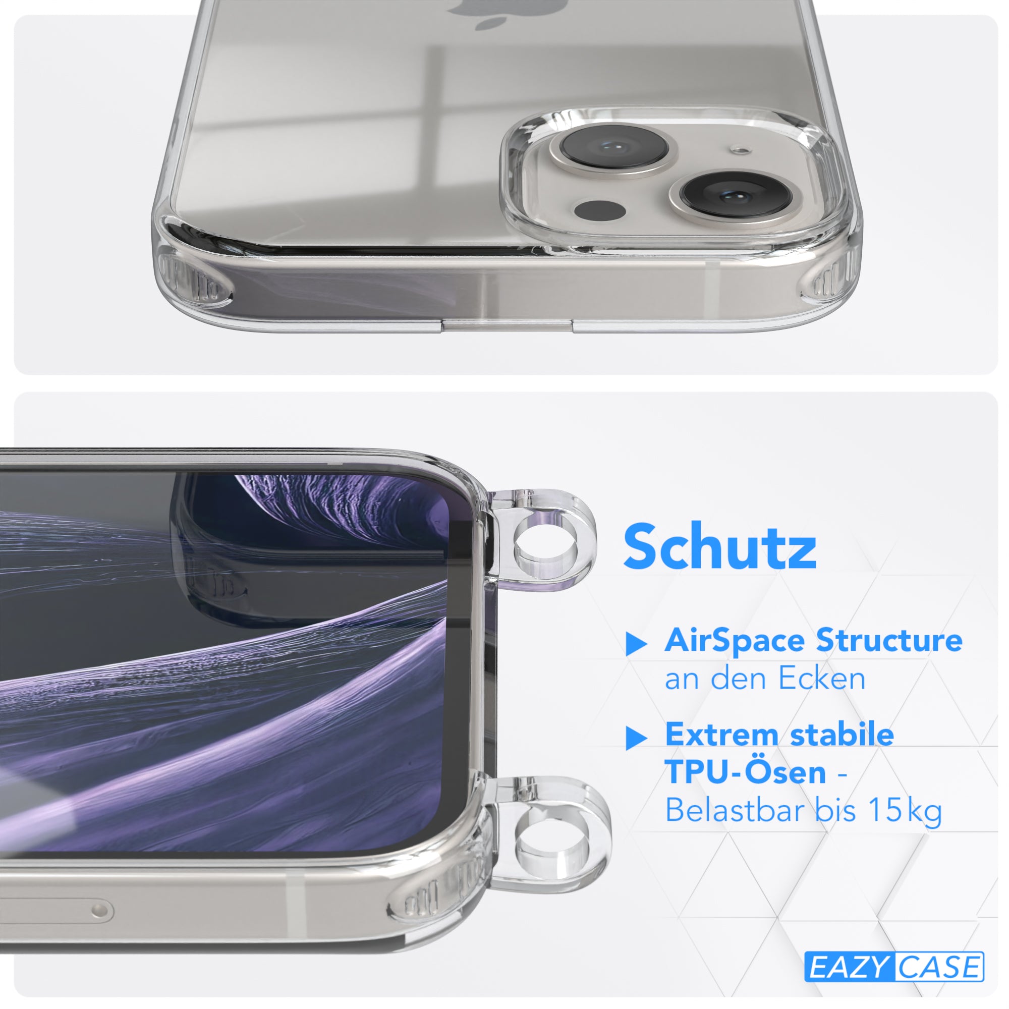 iPhone 13 Hülle + Kordel mit Karabinern