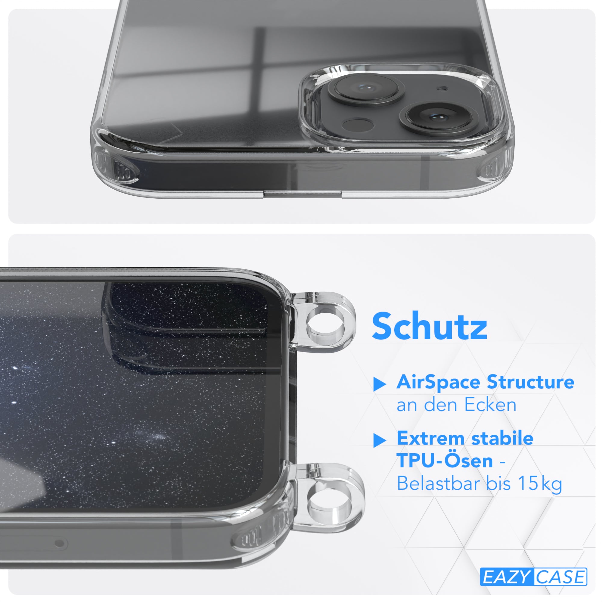 iPhone 13 Hülle + Kordel mit Karabinern