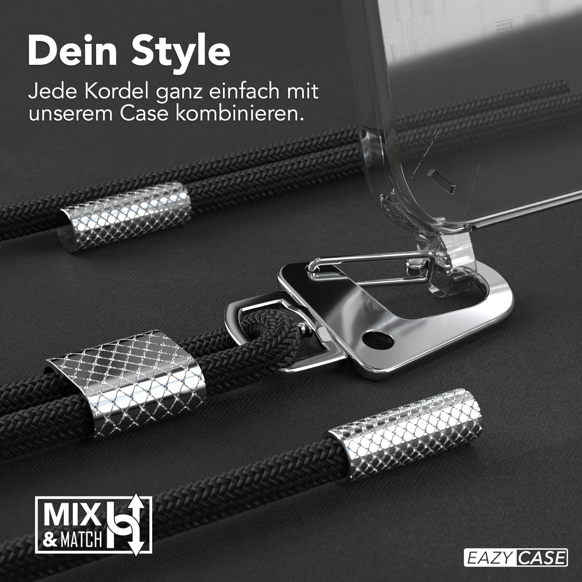 iPhone 13 Pro Max Hülle + Kordel mit Karabinern
