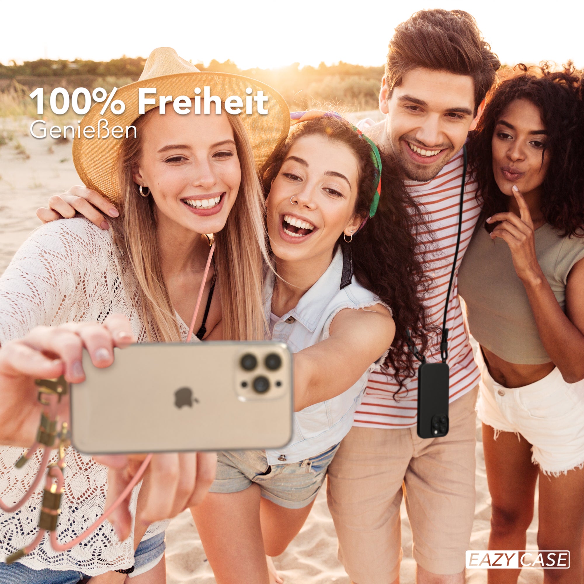 iPhone 13 Pro Max Hülle + Kordel mit Karabinern
