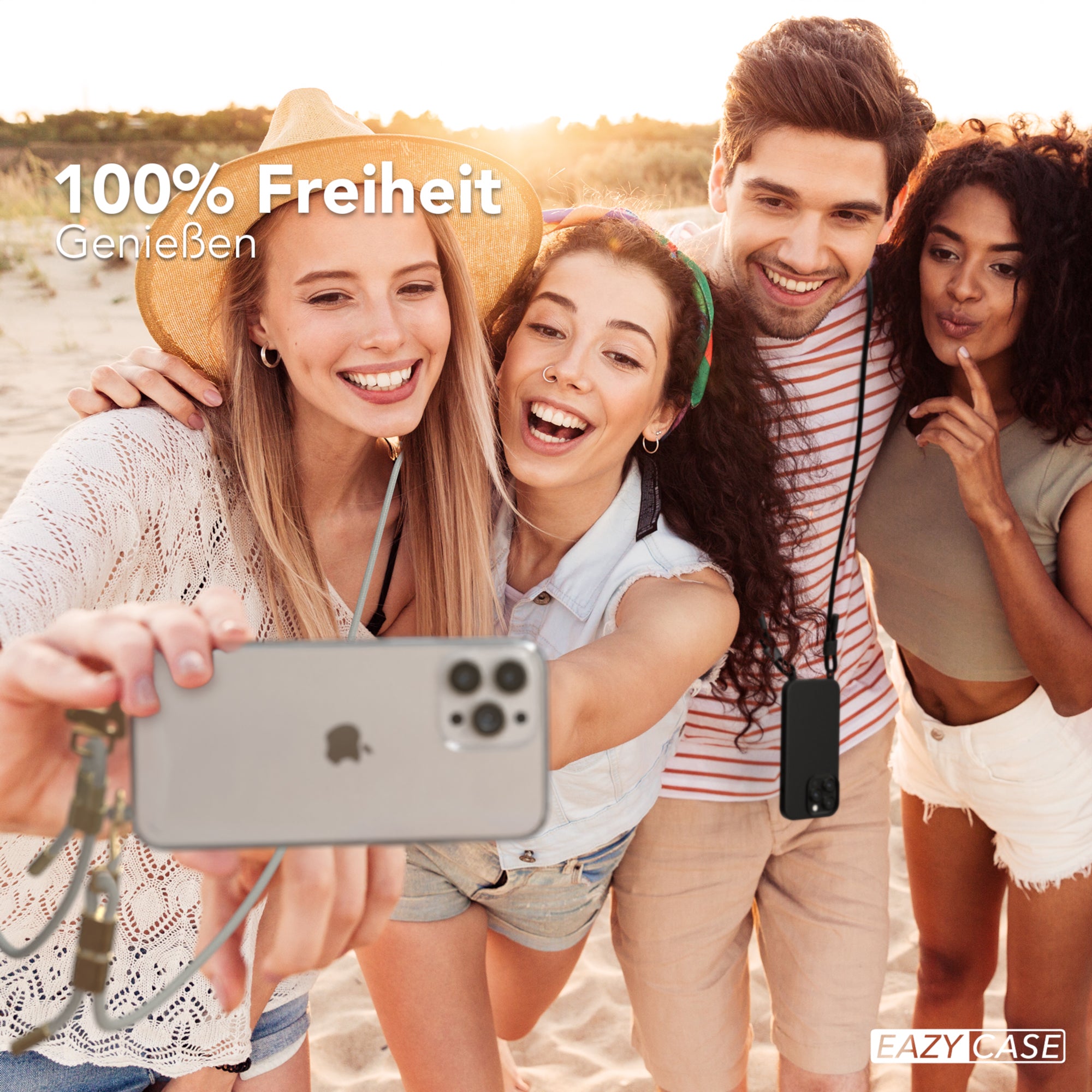 iPhone 13 Pro Max Hülle + Kordel mit Karabinern