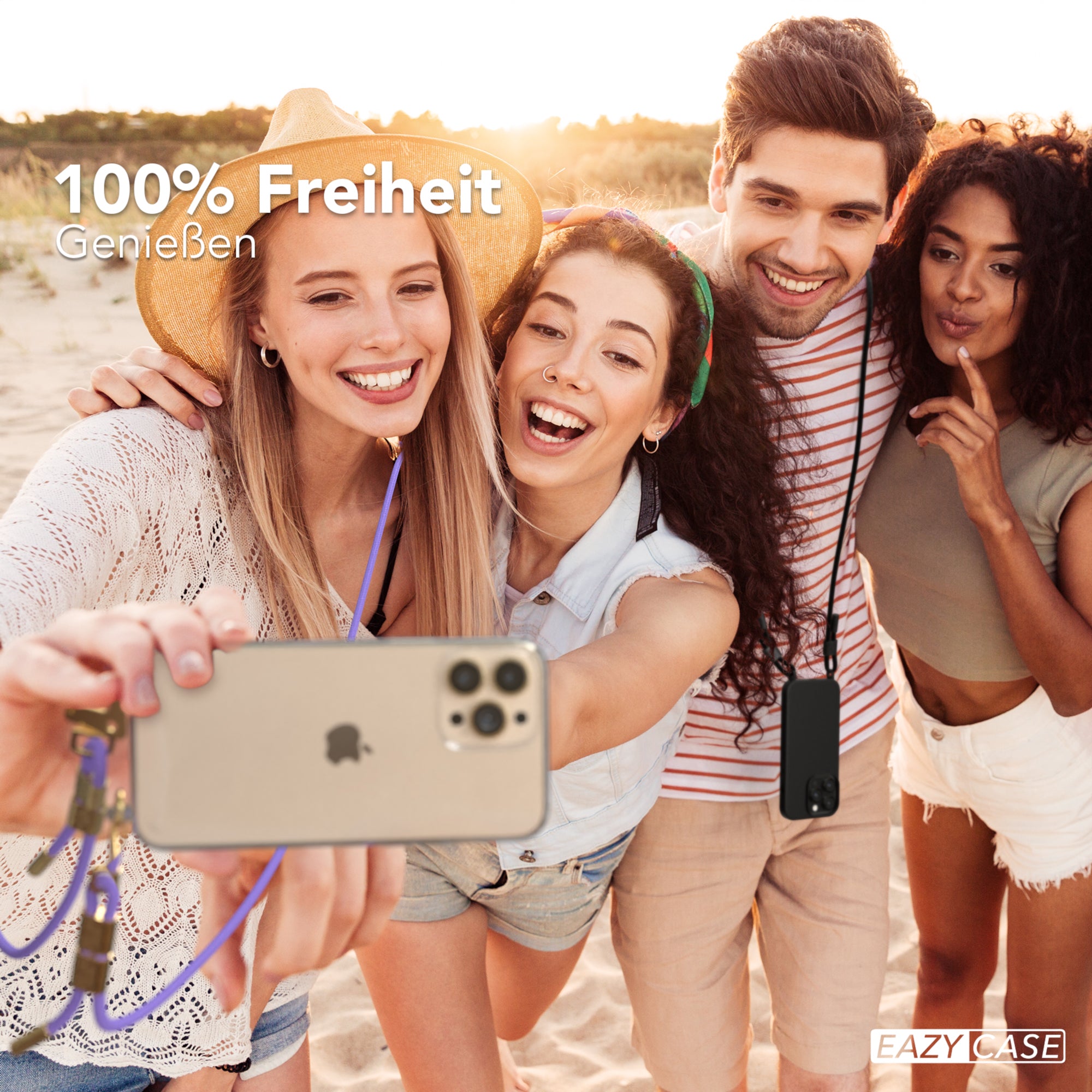 iPhone 13 Pro Max Hülle + Kordel mit Karabinern