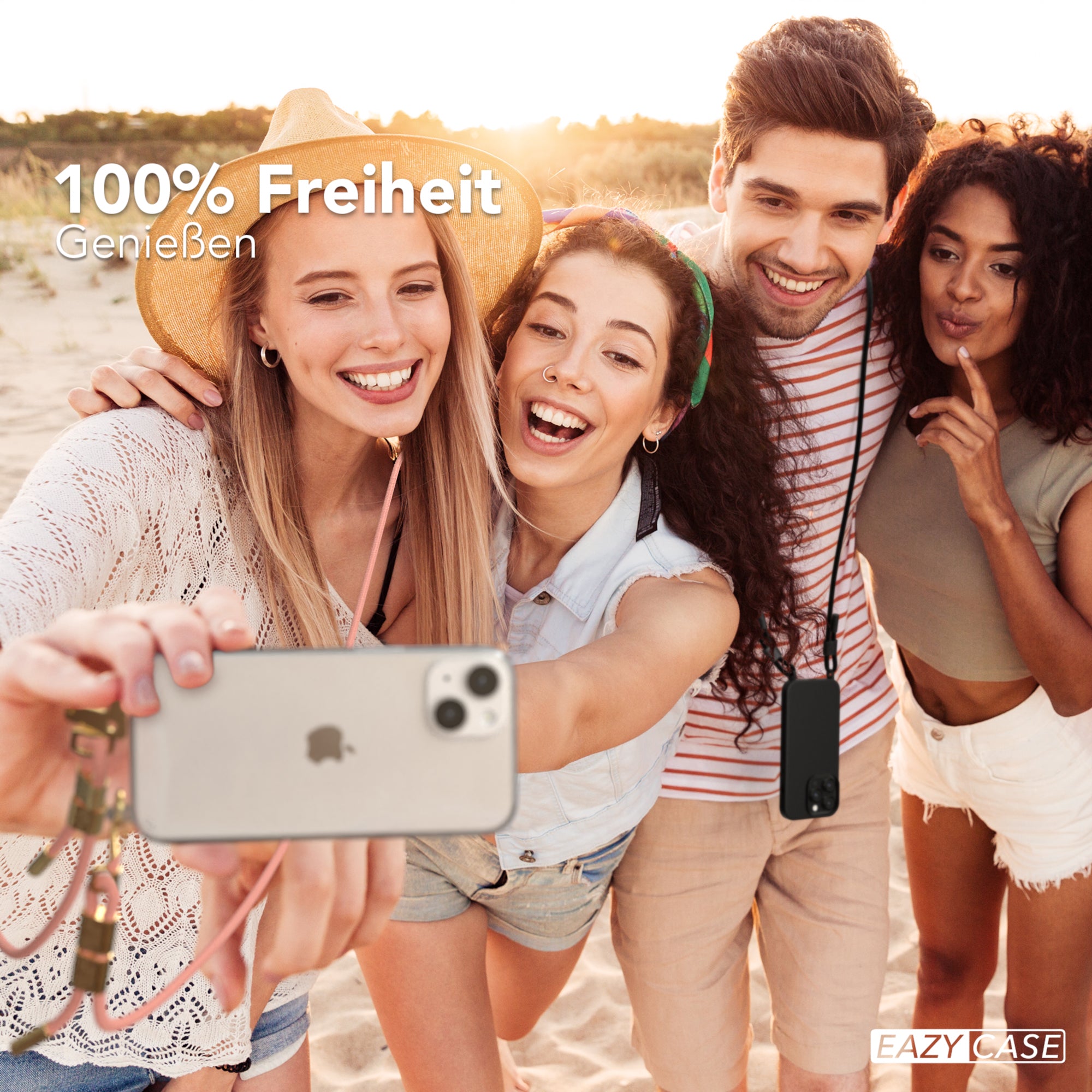 iPhone 14 Hülle + Kordel mit Karabinern