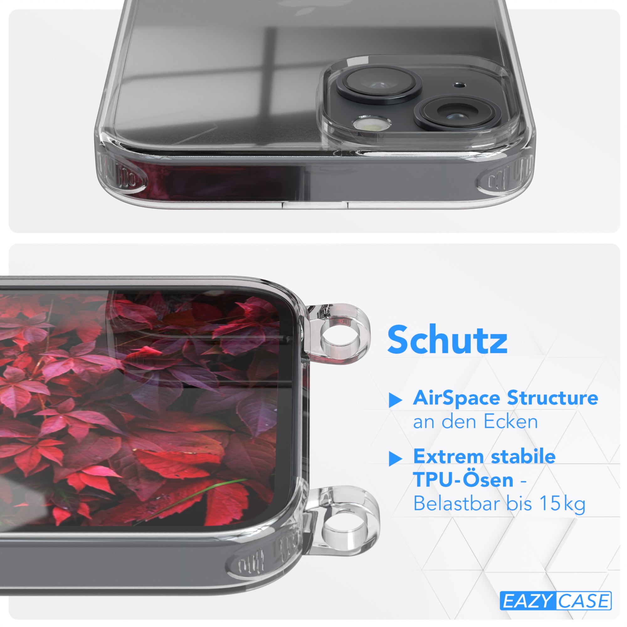 iPhone 14 Hülle + Kordel mit Karabinern
