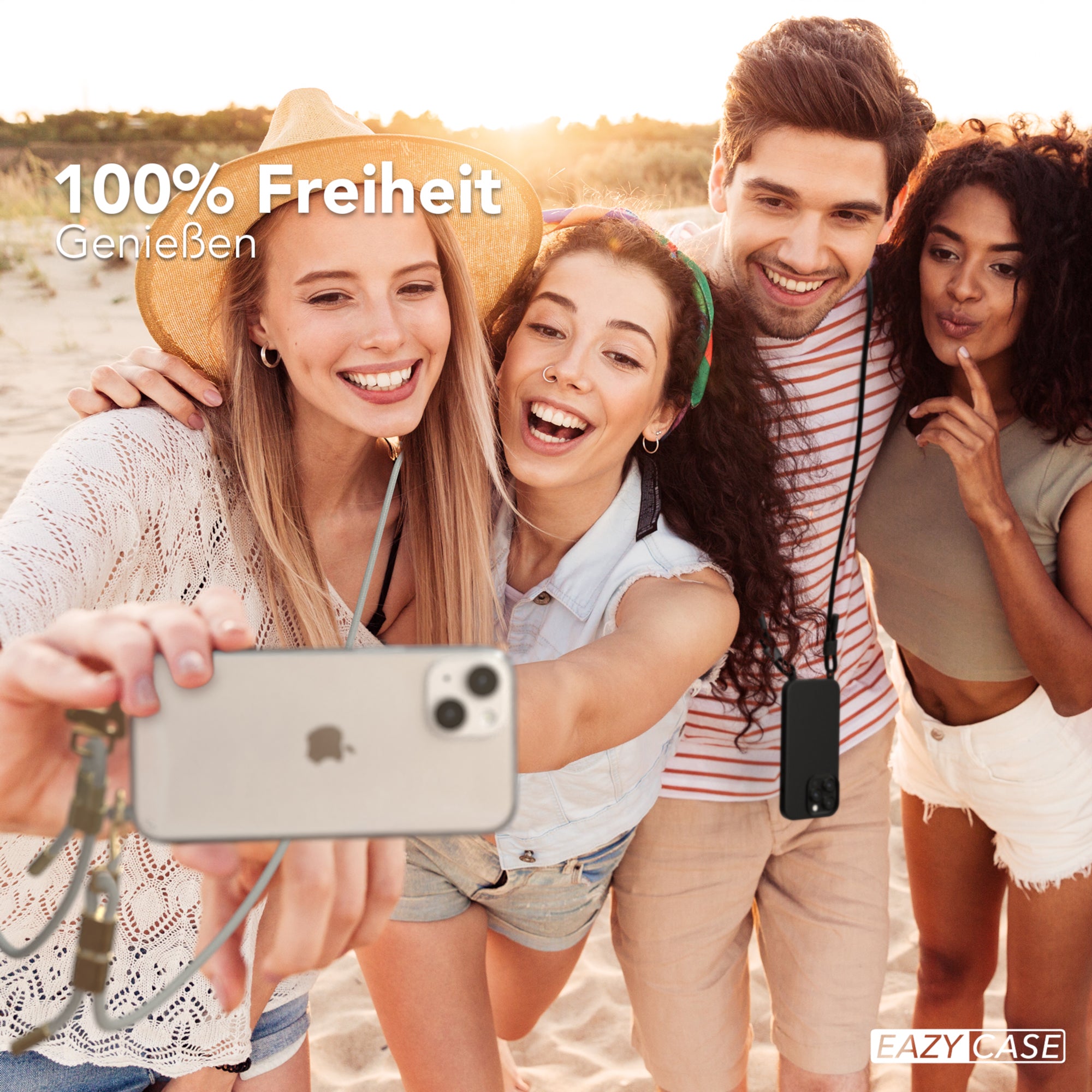 iPhone 14 Hülle + Kordel mit Karabinern