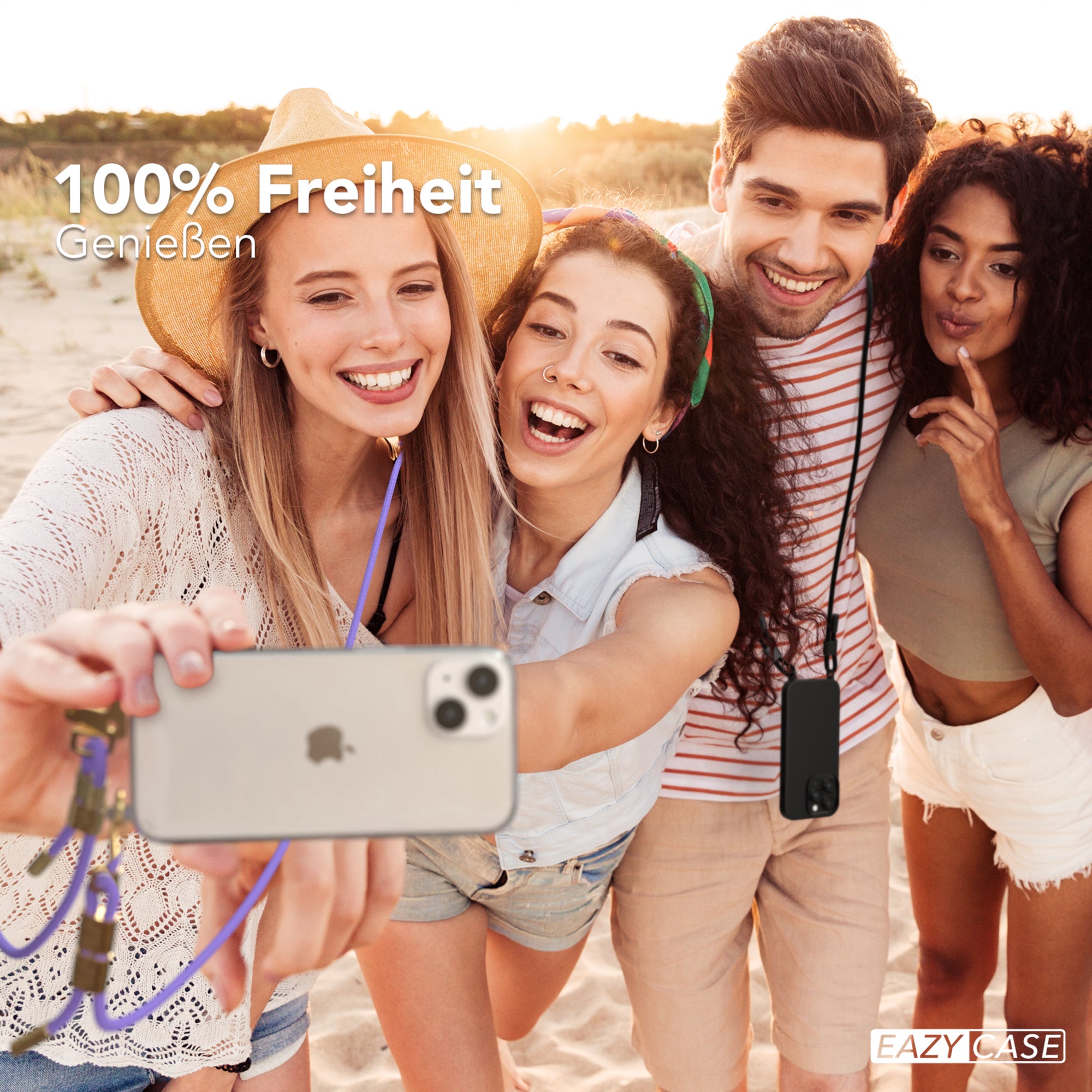iPhone 14 Hülle + Kordel mit Karabinern