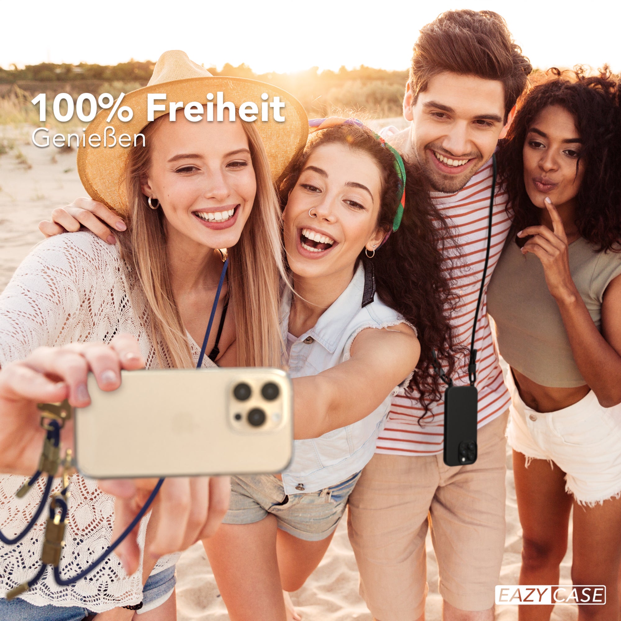 iPhone 14 Pro Hülle + Kordel mit Karabinern