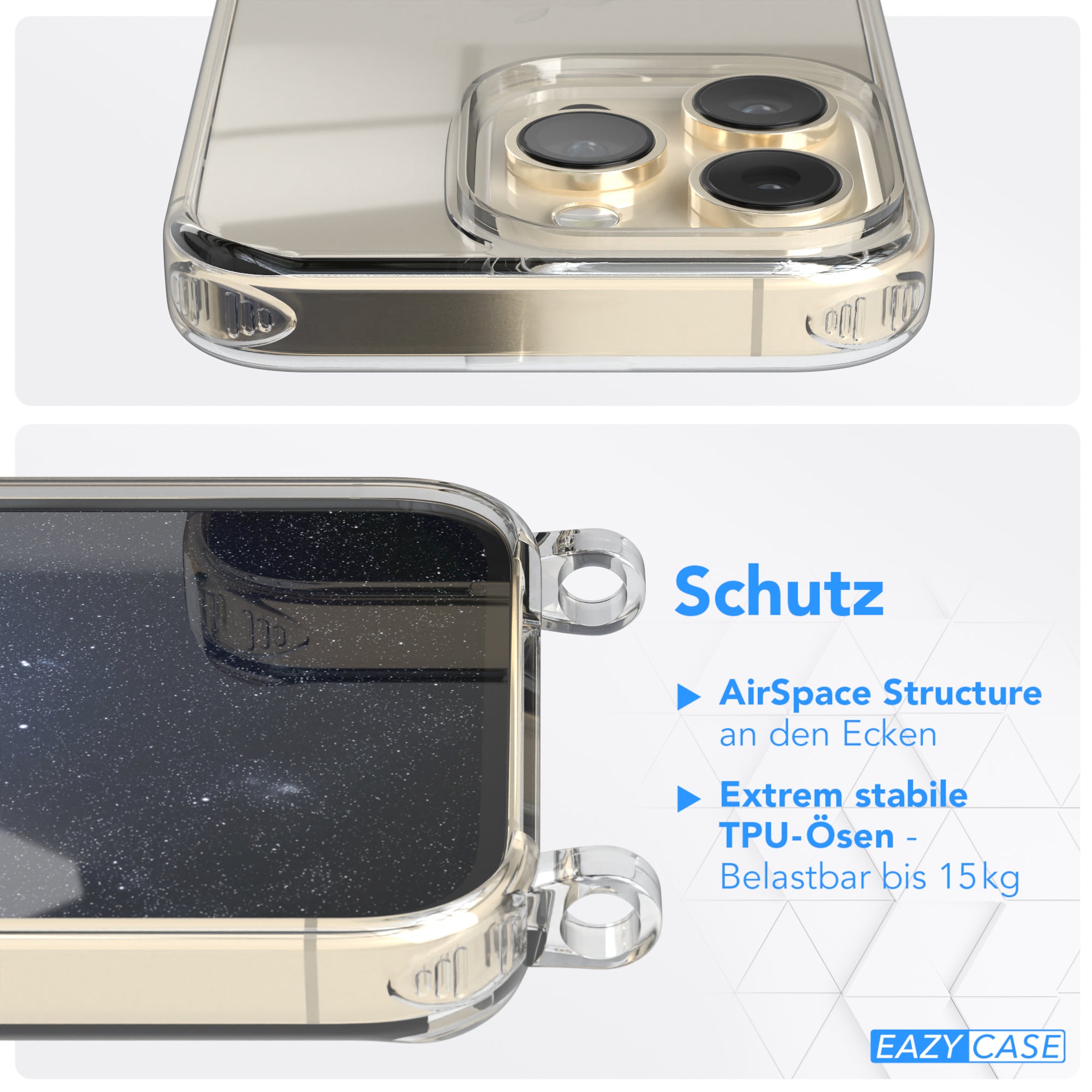 iPhone 14 Pro Hülle + Kordel mit Karabinern