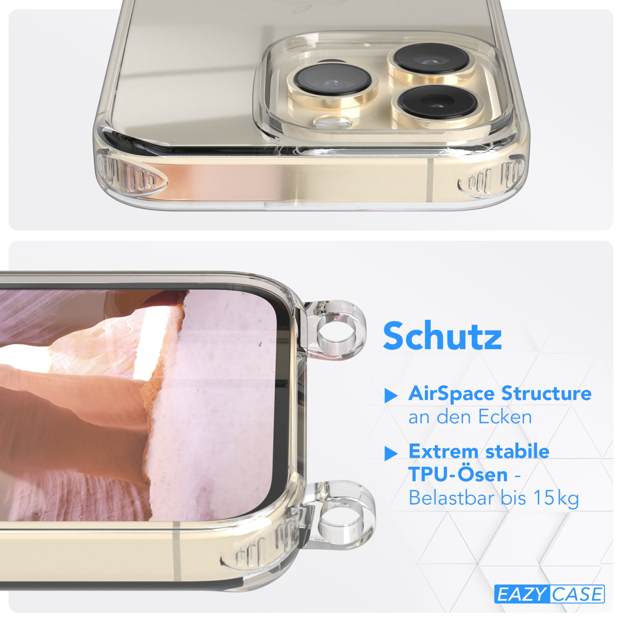 iPhone 14 Pro Hülle + Kordel mit Karabinern
