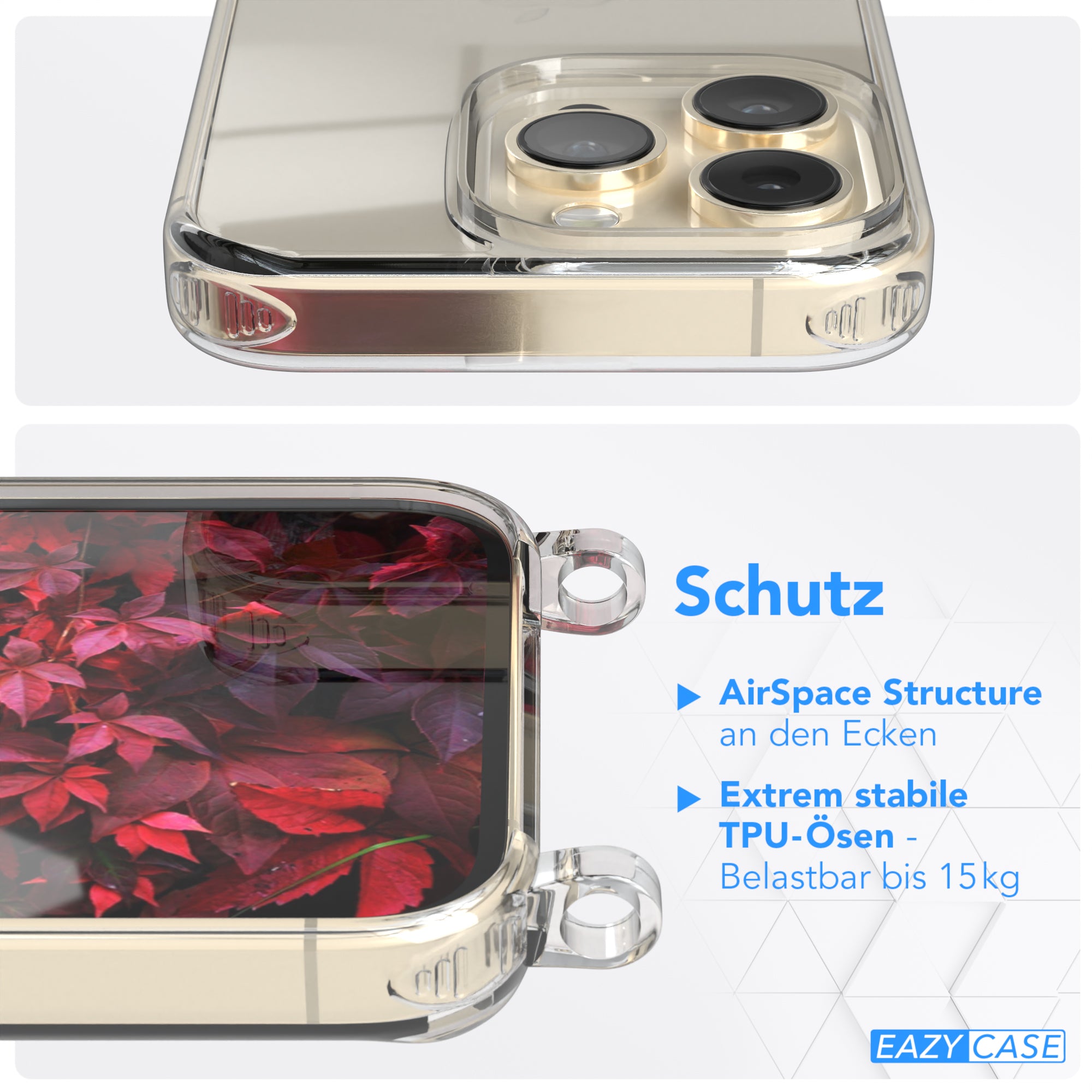 iPhone 14 Pro Hülle + Kordel mit Karabinern