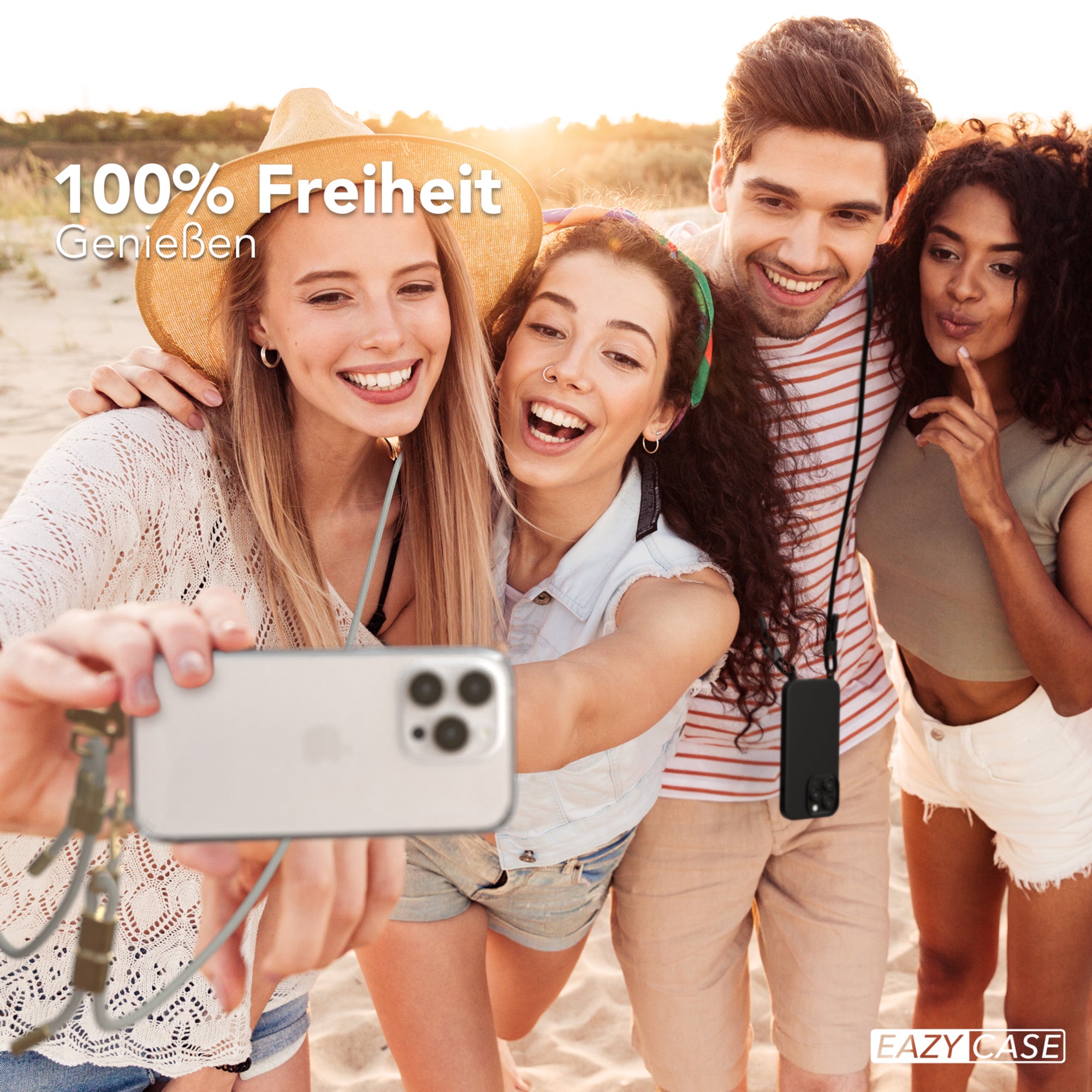 iPhone 14 Pro Hülle + Kordel mit Karabinern