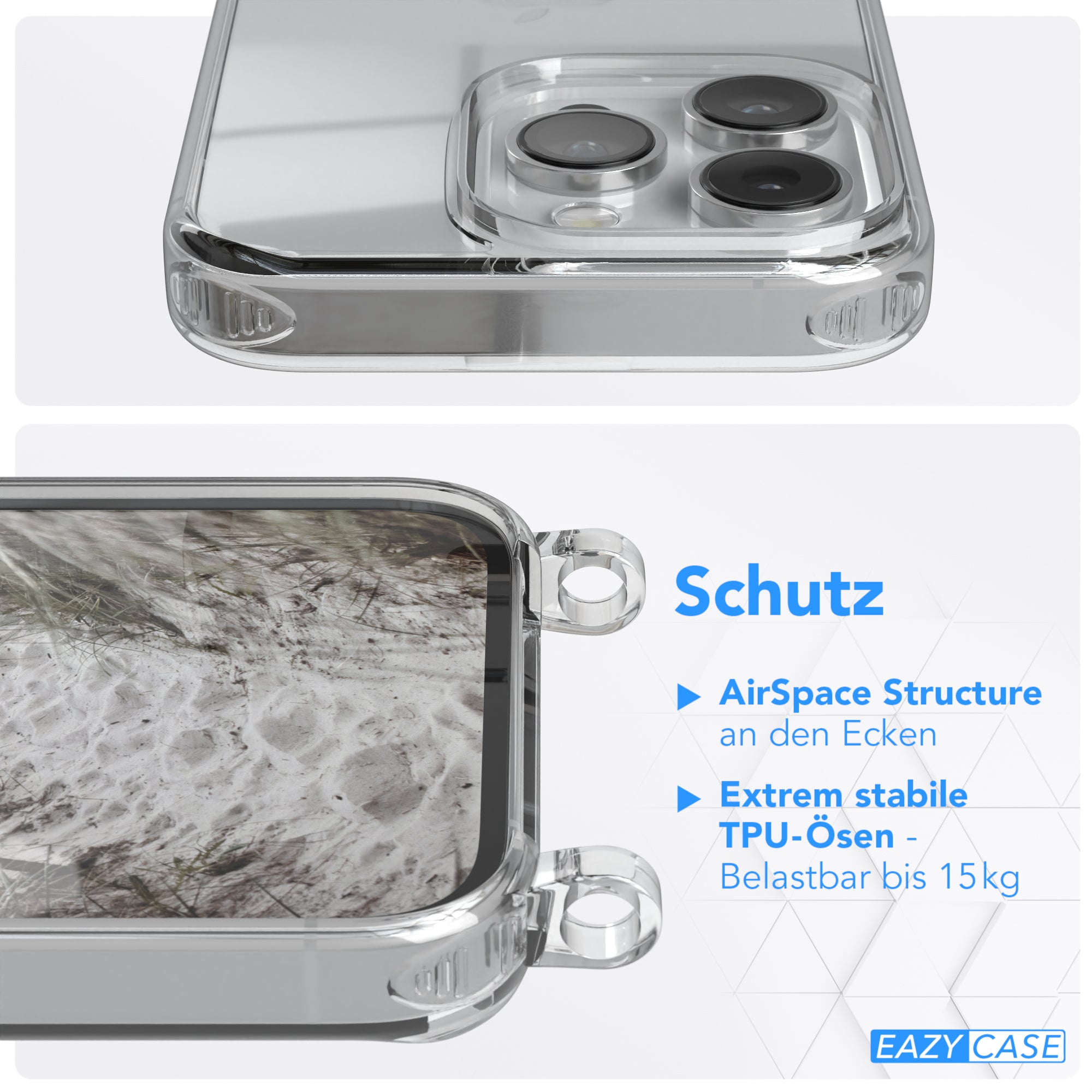 iPhone 14 Pro Hülle + Kordel mit Karabinern